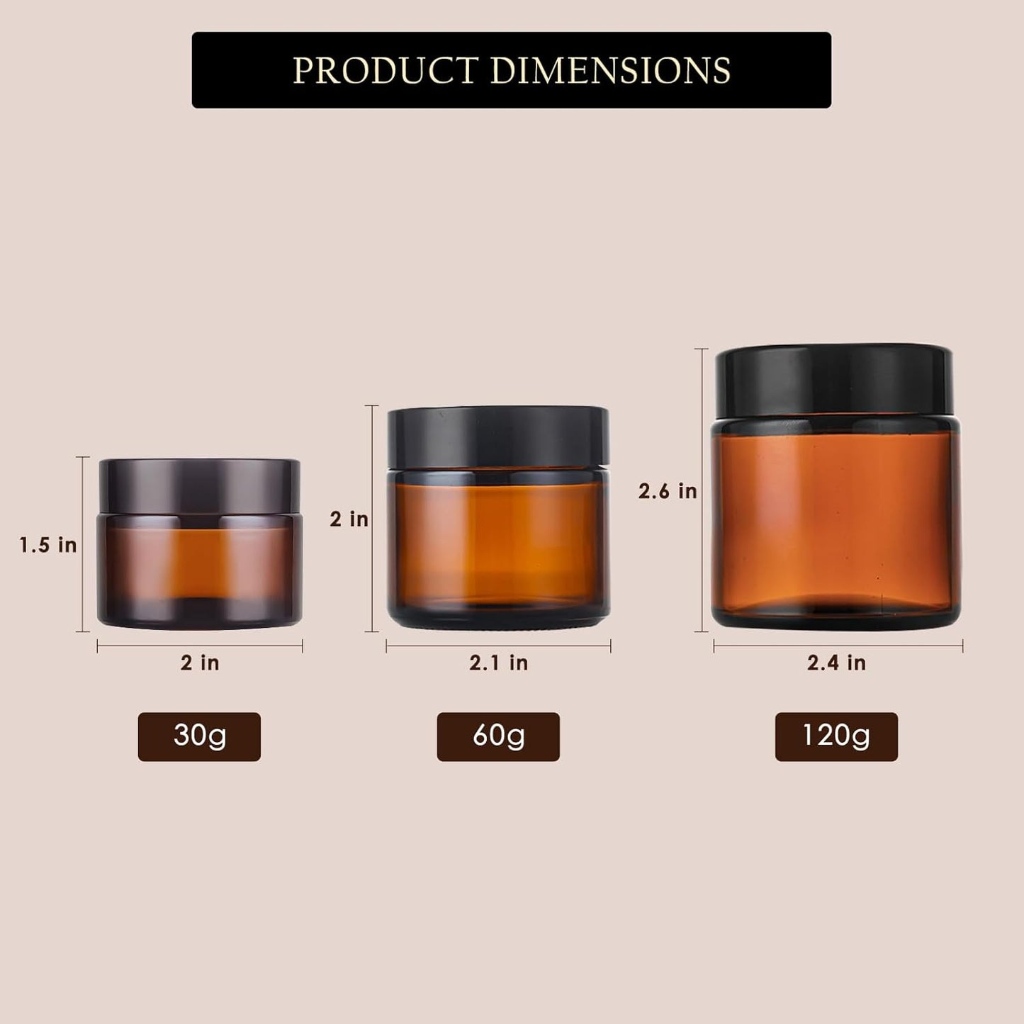 Lil Ray 4 oz Round Amber Glass Jar with Inner Liners and Black Lid (12pcs)