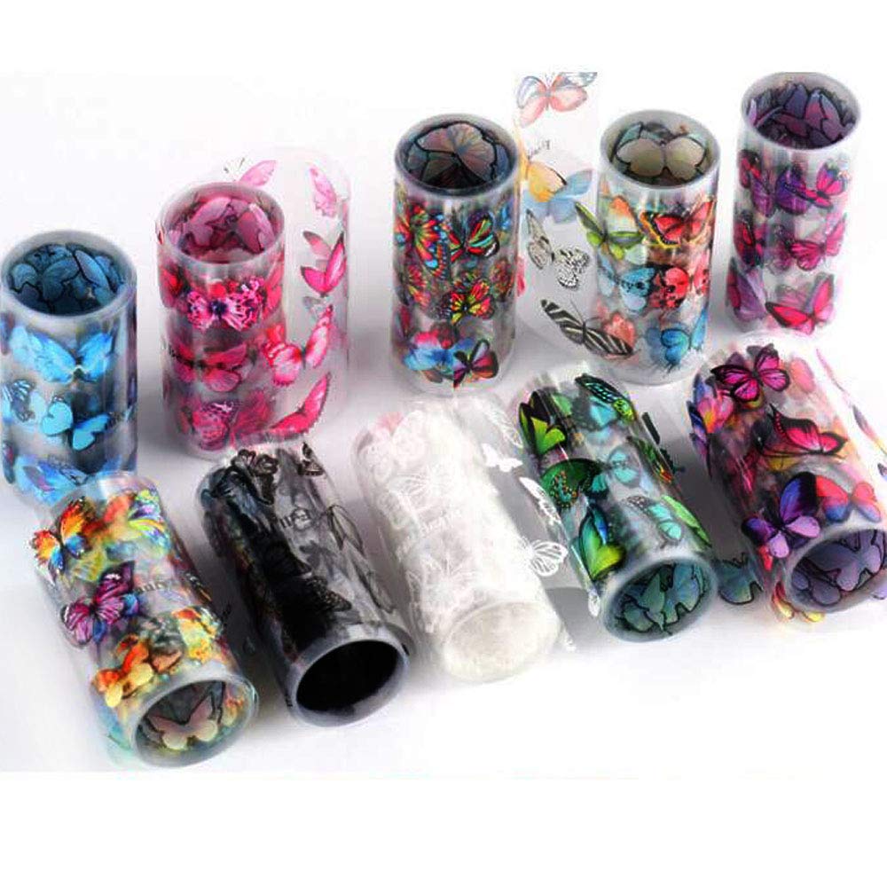 Butterfly Nail Foil Nail Art Sticker Nail Decal Flower Transfer Starry Sky Paper Colorful Nail Transfer Foils for Women Girls Fingernails Toenails Decorations