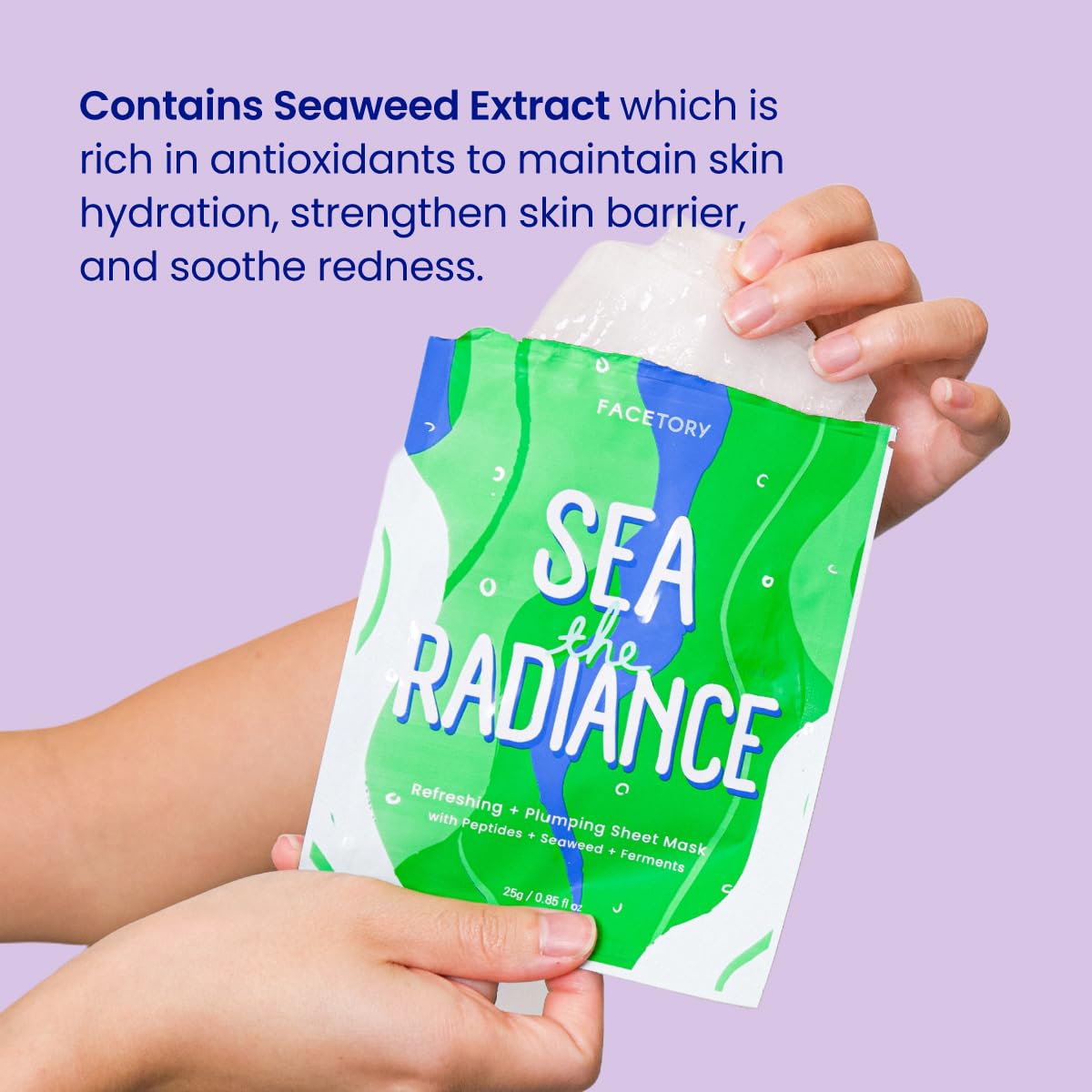 FACETORY K Beauty Face Mask Skin Care - SEA THE RADIANCE PLUMPING Sheet Mask with Peptides & Seaweed Extract | Hydrates, Firms, Rejuvenates (5 Pack)