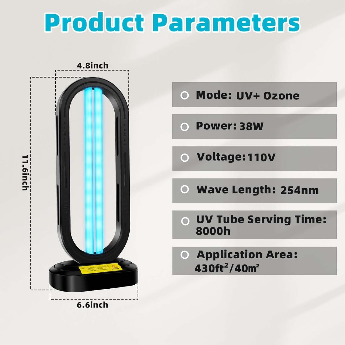 UV Light Sanitizer,4-Speed Timing and Remote Control UVC Home Disinfection Device,Portable Ultraviolet Light Sanitizer for Bed Bugs and Dust Mites,UV Lamp for Whole Room,Black