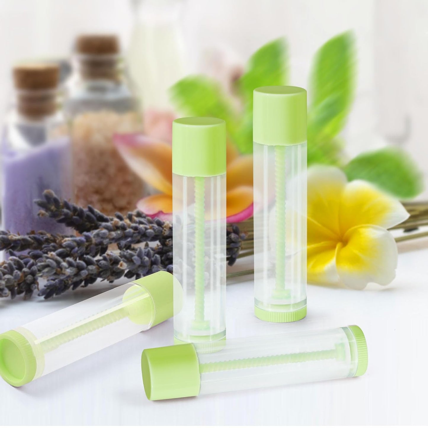 LotFancy Lip Balm Tubes Empty, 60PCS 5.5ml (3/16 Oz), Clear Lip Balm Container Tubes with Green Caps, BPA Free & Leak Free, Refillable