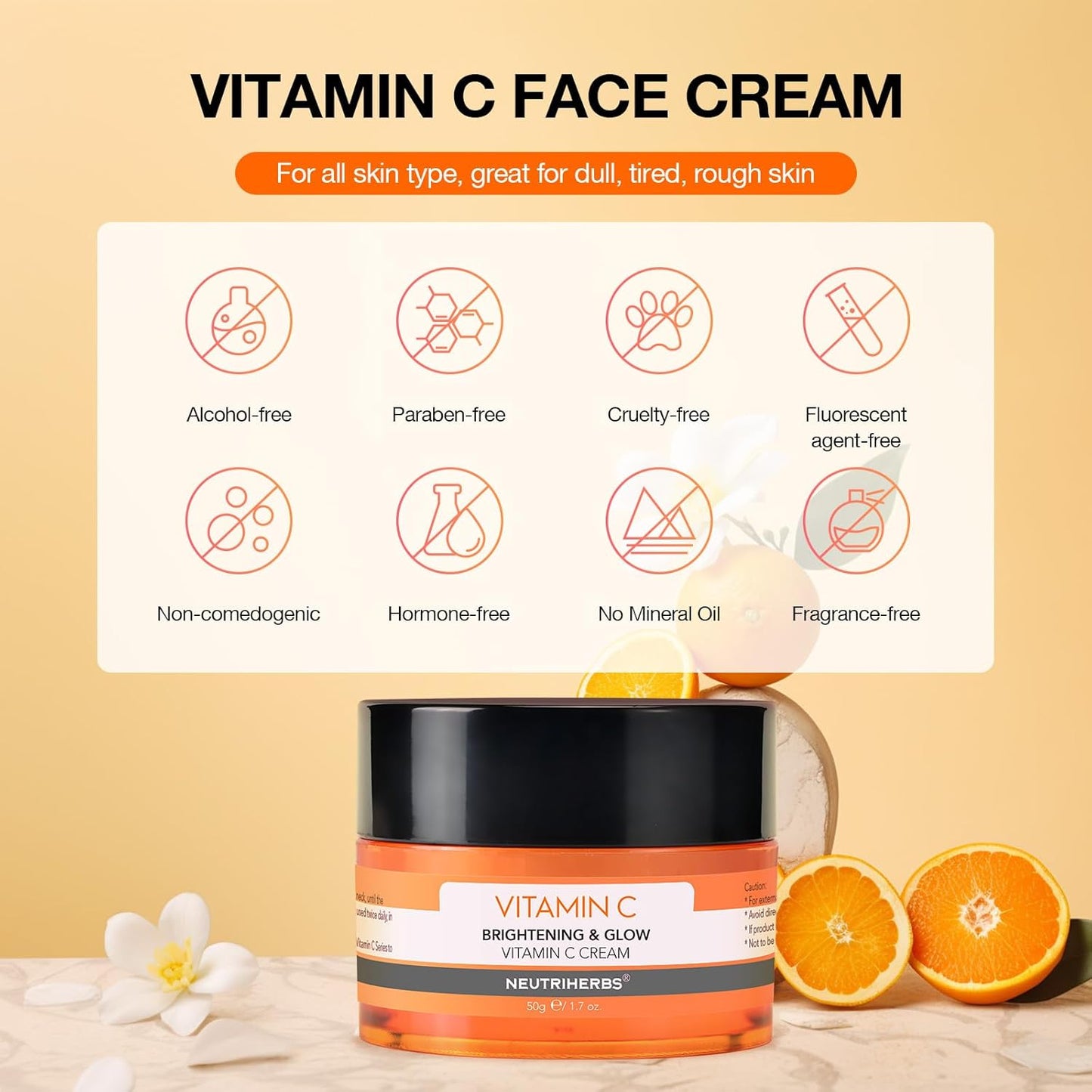Neutriherbs Vitamin C Face Cream, Day & Night Facial Moisturizer, Daily Skin Care, Brighten, Lighten Skin, Moisturizing Softening Smoothing Skin 1.7oz