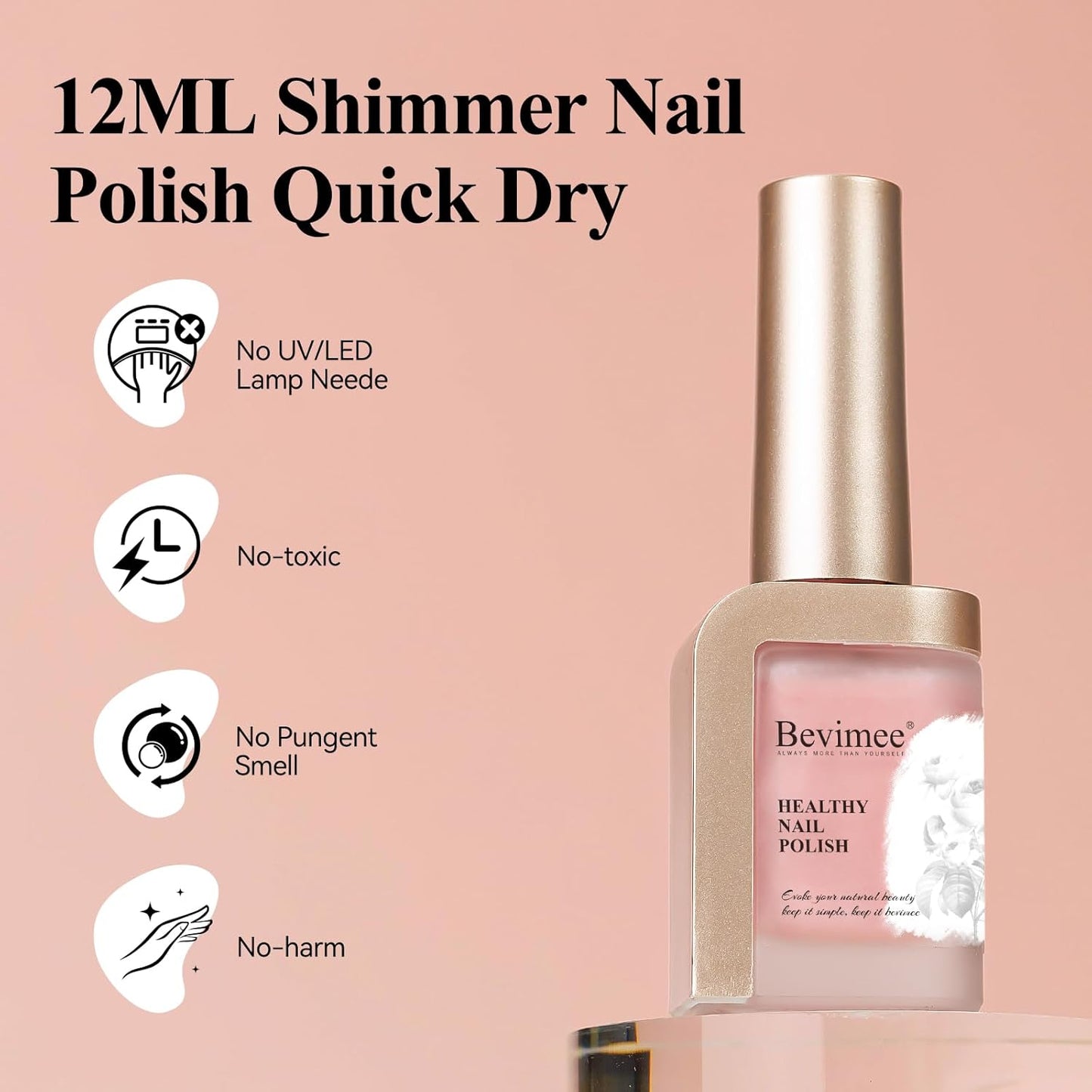 Nail Polish, Air Quick Dry, Light Pink Shimmer Nail Lacquer Non-Gel Nail Art Polish Fast Drying Nail Pigment Oil-based Holographic Fingernail Concealer Polish, 1PC 12ML Long Last