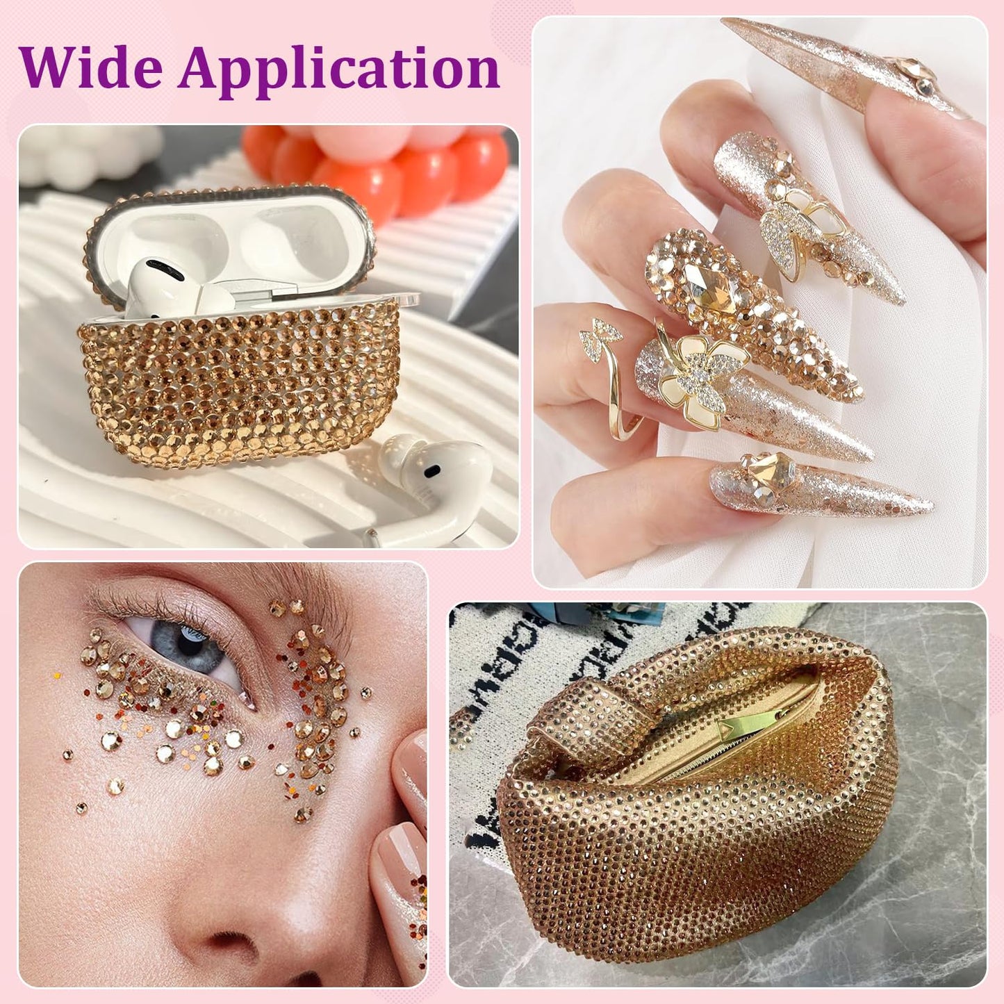 25000Pcs Resin Rhinestones with Tweezers for Crafting, Champagne 2-6mm Mixed Sizes Bedazzling Crystal with 3Pcs 10ml B7000 Jewelry Glue for DIY Crafts Clothing Tumblers Shoes Fabric Nail Art
