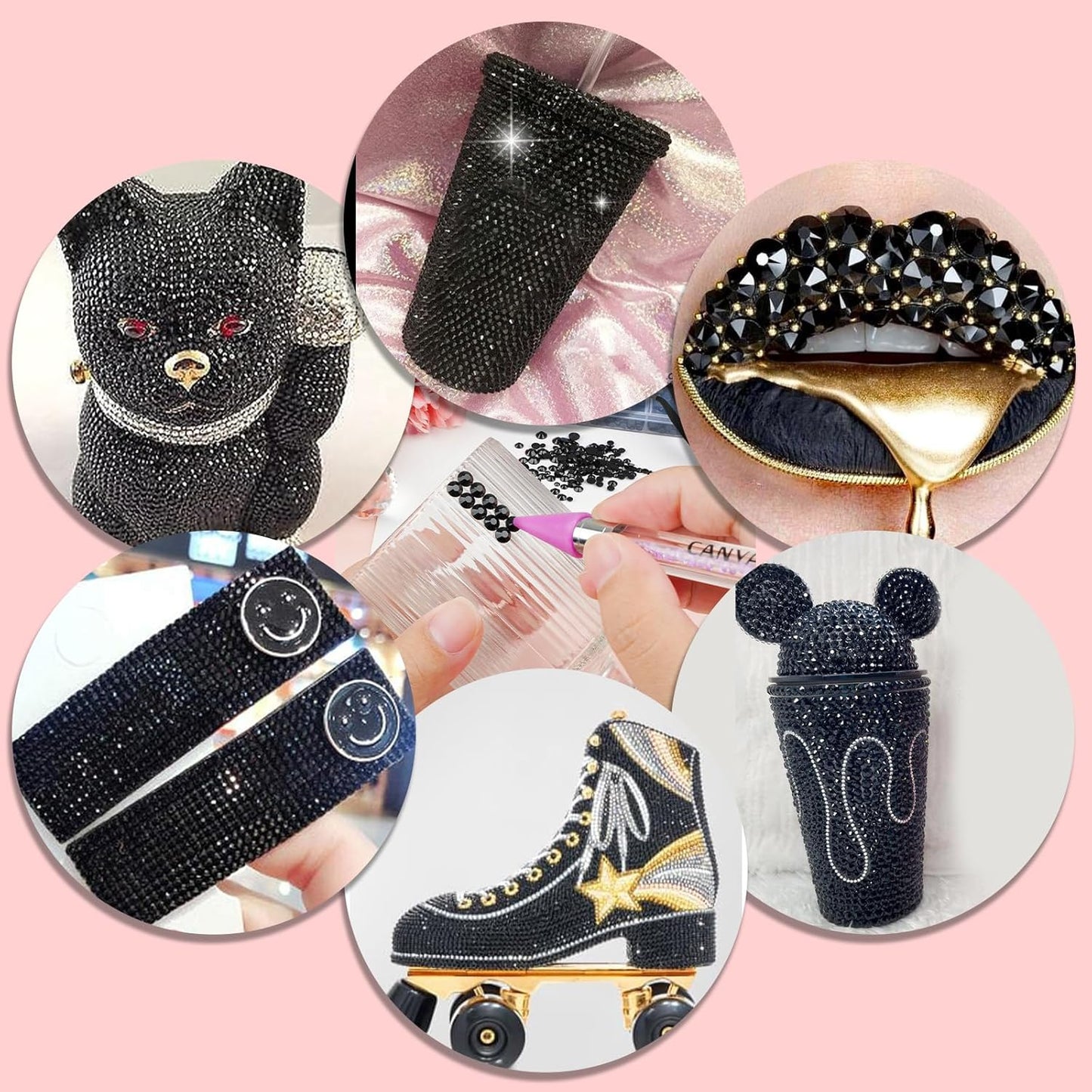 Canvalite 25000PCS Resin Jelly Rhinestones for Crafting, Black Flatback Gems, Bedazzling Crystal with 5x2.5g B7000 Jewelry Glue and Tweezers Dotting Pen for DIY Crafts Clothing Shoes Nail Art