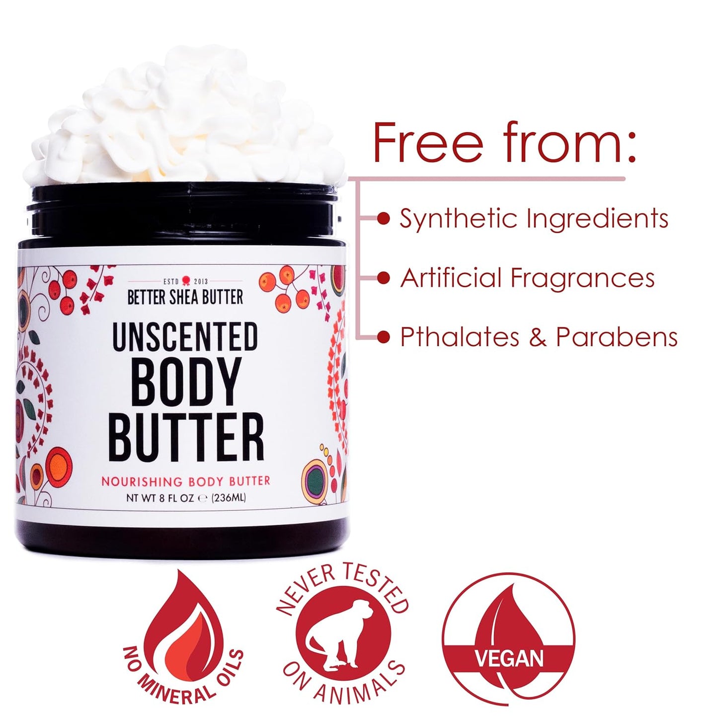 Unscented Body Butter for Dry Skin | with Raw Shea Butter and Jojoba Oil | Deep Moisturizer Safe for Sensitive Skin, Non Greasy, Fragrance Free | 8 oz