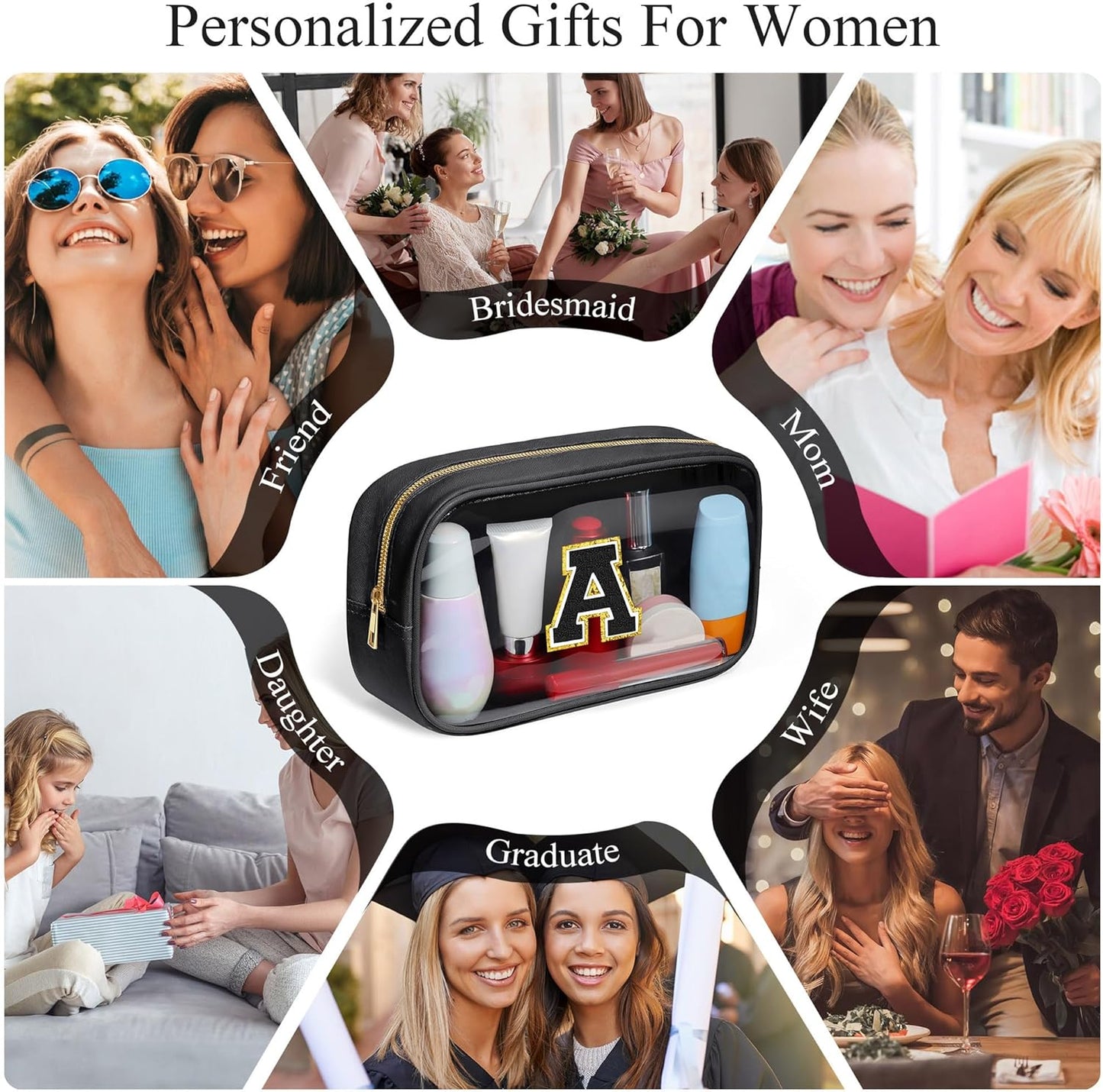 YOOLIFE Birthday Gifts for Girls Kids Makeup Bag Organizer Clear Toiletry Bags for Traveling Women Cosmetic Bags with Zipper Birthday Gifts for 3 4 5 6 7 8 9 10 11 12 13 Year Old Girls Black Initial L