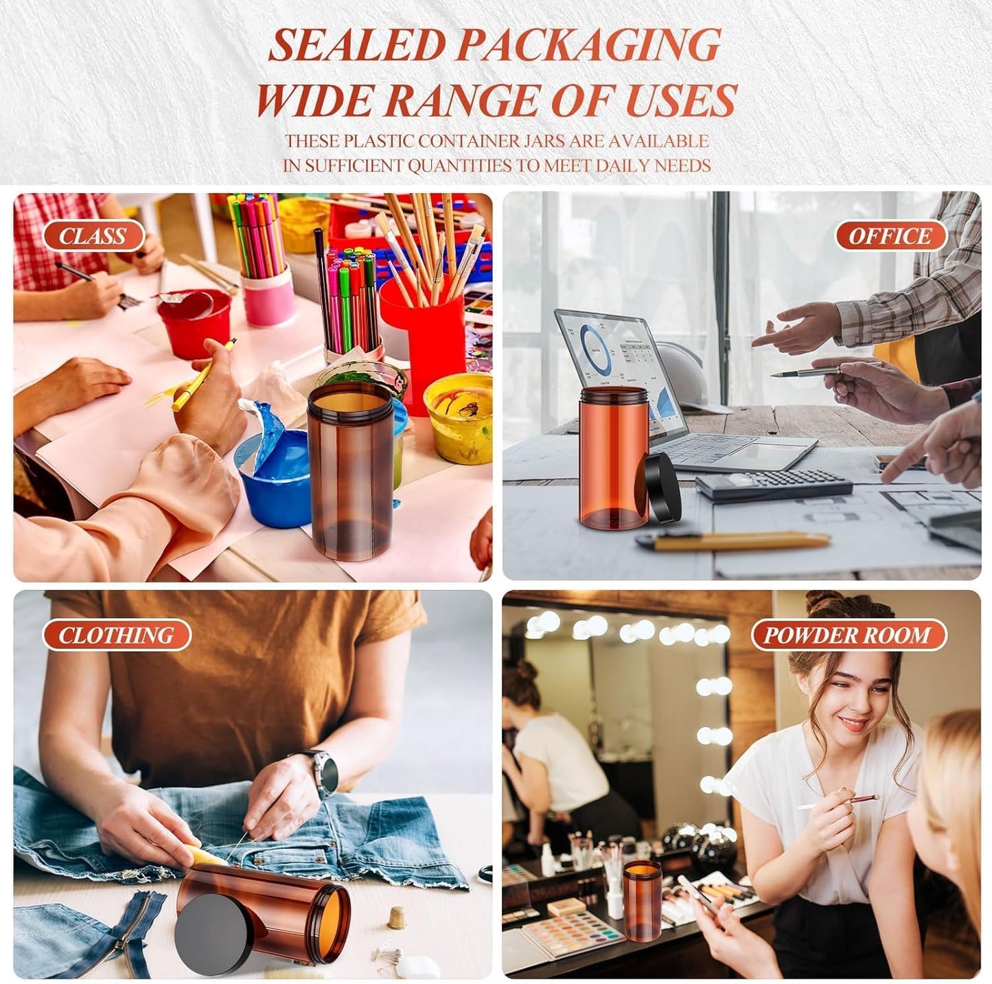 SATINIOR 24 Pieces Empty Clear Plastic Jars with Lids Round Storage Containers Wide Mouth for Beauty Product Cosmetic Cream Lotion Liquid Butter Craft and Food(Amber Lid,32 oz)