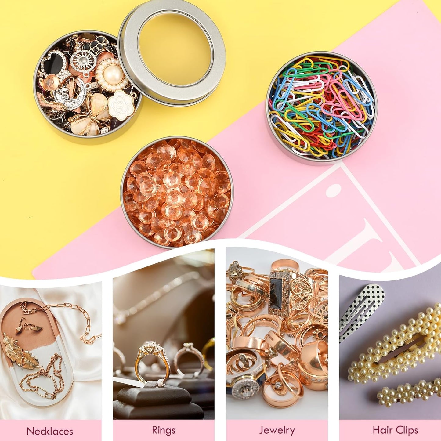 TecUnite 24 Pack 2 Ounce Metal Tin Cans Round Empty Container Salve Tins with Clear Lid for Kitchen, Office, Candles, Candies