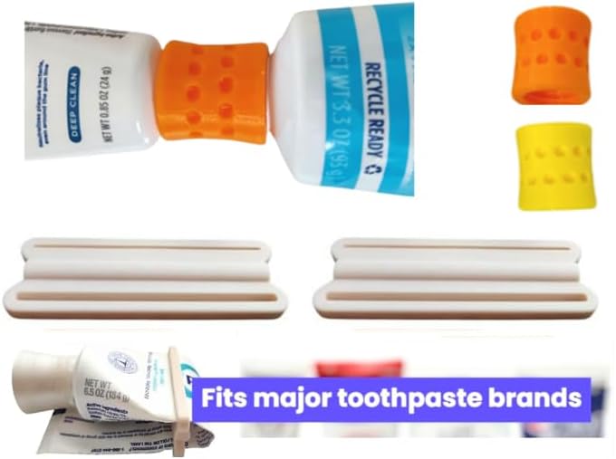 Travel-Size Toothpaste Refill Adapters & Squeezer Combo, 4PCS/Pack, Compatible with Colgate & Crest Toothpaste