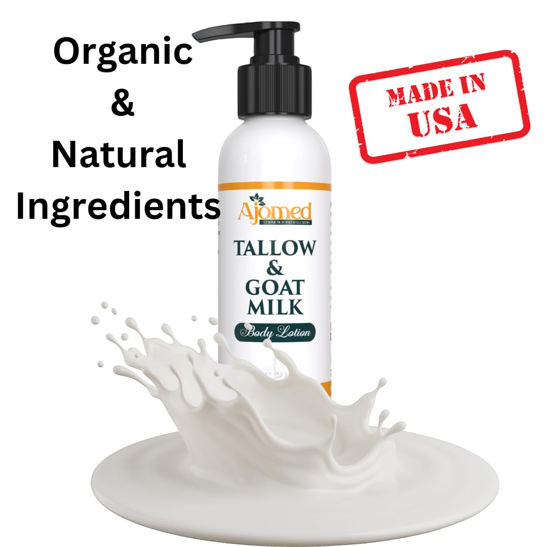 Grass Fed Beef Tallow & Goat Milk Body Lotion for Sensitive Skin, Organic Tallow Lotion - Soothes Dry Patches, dry skin eczema Moisturizer - Handmade Tallow Body Lotion (Sandalwood Vanilla, 12 Oz)