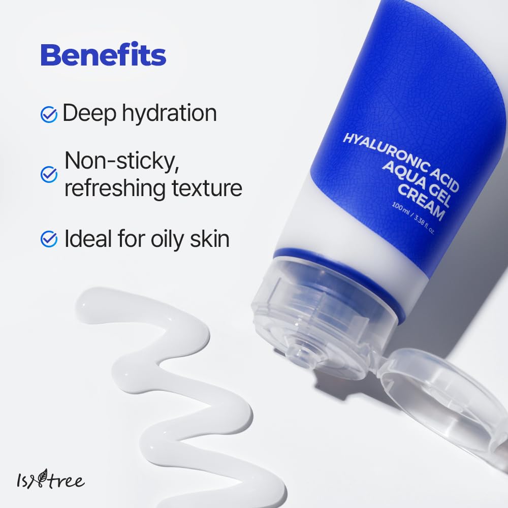IsNtree Hyaluronic Acid Aqua Gel Cream 100ml, 3.38 fl oz | Korean Skincare | Lightweight Moisturizer | Quick-Absorbing Hydration | For Oily to Combination Skin