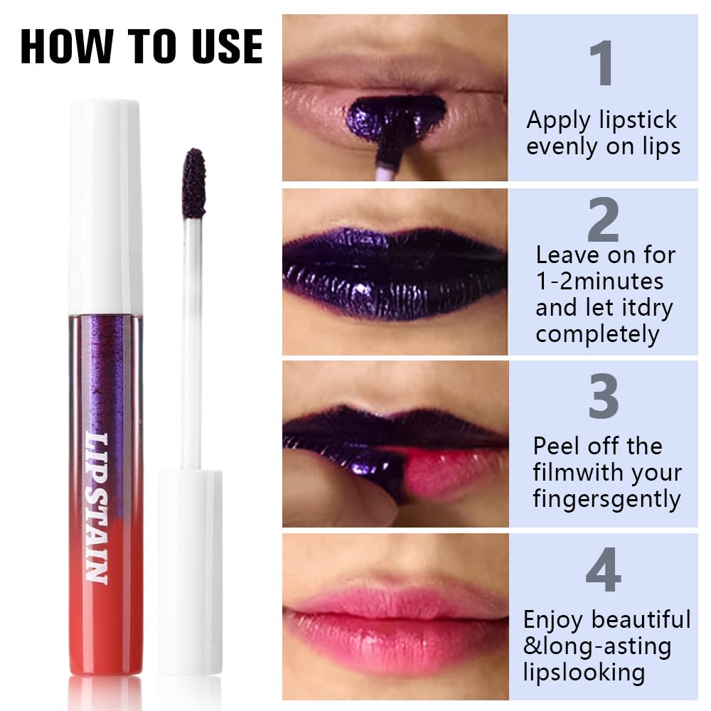 evpct Deep Mauve Red Peel Off Lip Stain Tints, Matte Liquid Lipstick Lip Stain Long Lasting Waterproof for Women, Non-stick Cup Lipstick Peel Off Highly Pigmented Not Faded Smudge-proof Easy to Apply