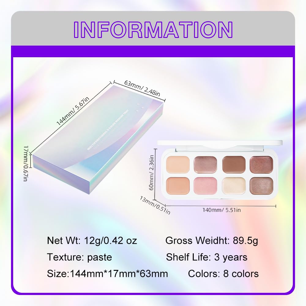 Kaely 8 Colors Cream Eyeshadow Contour Highlighter Palette Makeup, Nude Rose Pink Chocolate Coffee Beige Brown Matte Shimmer Glitter Highly Pigmented Eye Shadow Palette for Older Women Waterproof