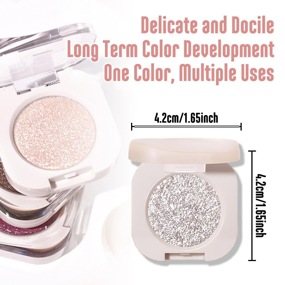 Glitter Shimmer Sparkle Eyeshadow Palette Makeup for Old Women, Silver Glitter Shimmer Metallic Holographic Multichrome Cream Iridescent Single Monochrome Eye Shadow Makeup, 12