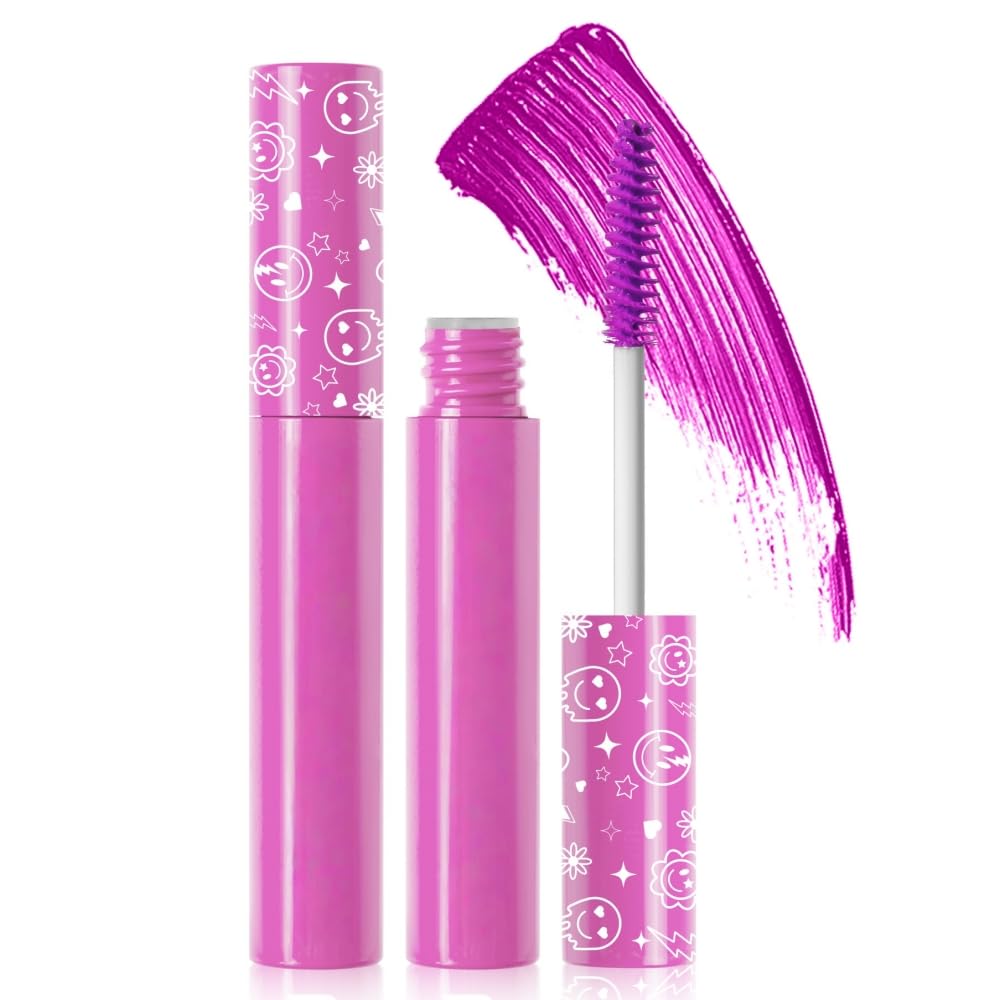 6 Colors Fluorescent Mascara, Glow Colored Mascara, Parties, Weddings, Stage Use, Party Night, Halloween Christmas Parties, High Pigmented, Apply to Eyelashes/Eyebrows/Hair (Purple)