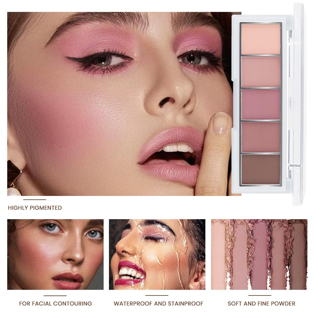 5 Colors Matte Eyeshadow Makeup Palette, 5 Natural Neutral Nude Brown Faded Rose Colors Eyeshadow, Looks for Brown Eyes Women Finish Long Wearing Waterproof Professional Eye Makeup 04#