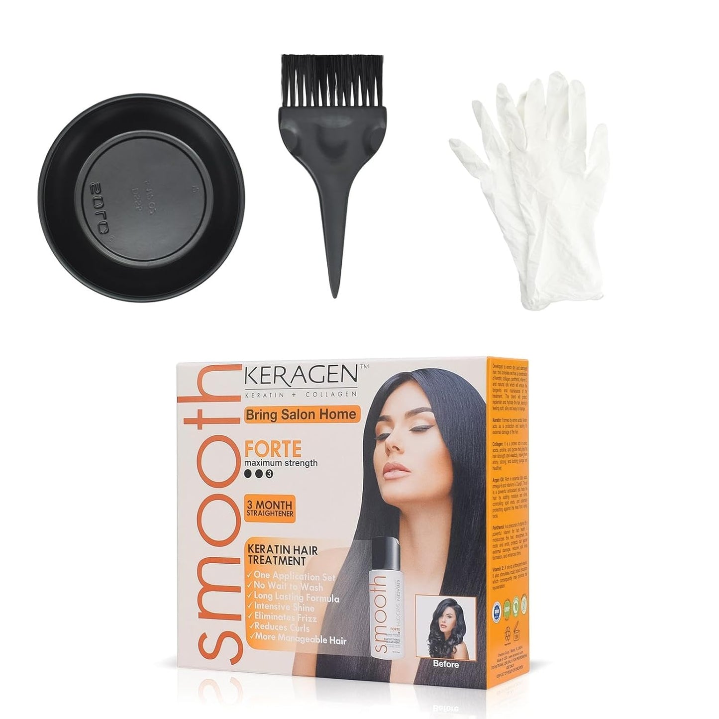 Keragen Brazilian Keratin Hair Smoothing Treatment - Express Home Blowout Kit - Straightens & Smooths Frizz - With 2 Oz Forte Treatment, Clarifying Shampoo & Aftercare Samples