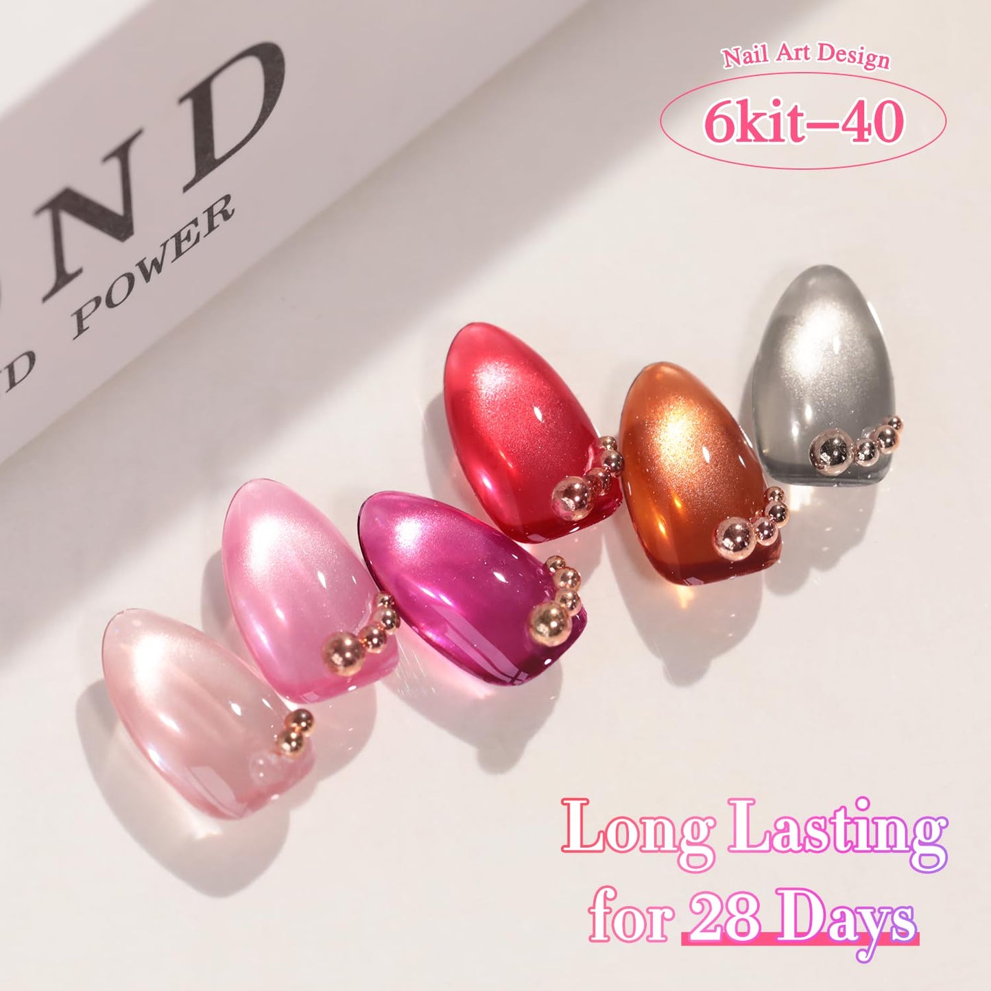 Double Rhythm 6 Colors Cat Eye Gel Polish Set Shimmer Glitter with Magnet Holographic Reflective Magnetic UV Nail Art Kit (6-Kit 40)