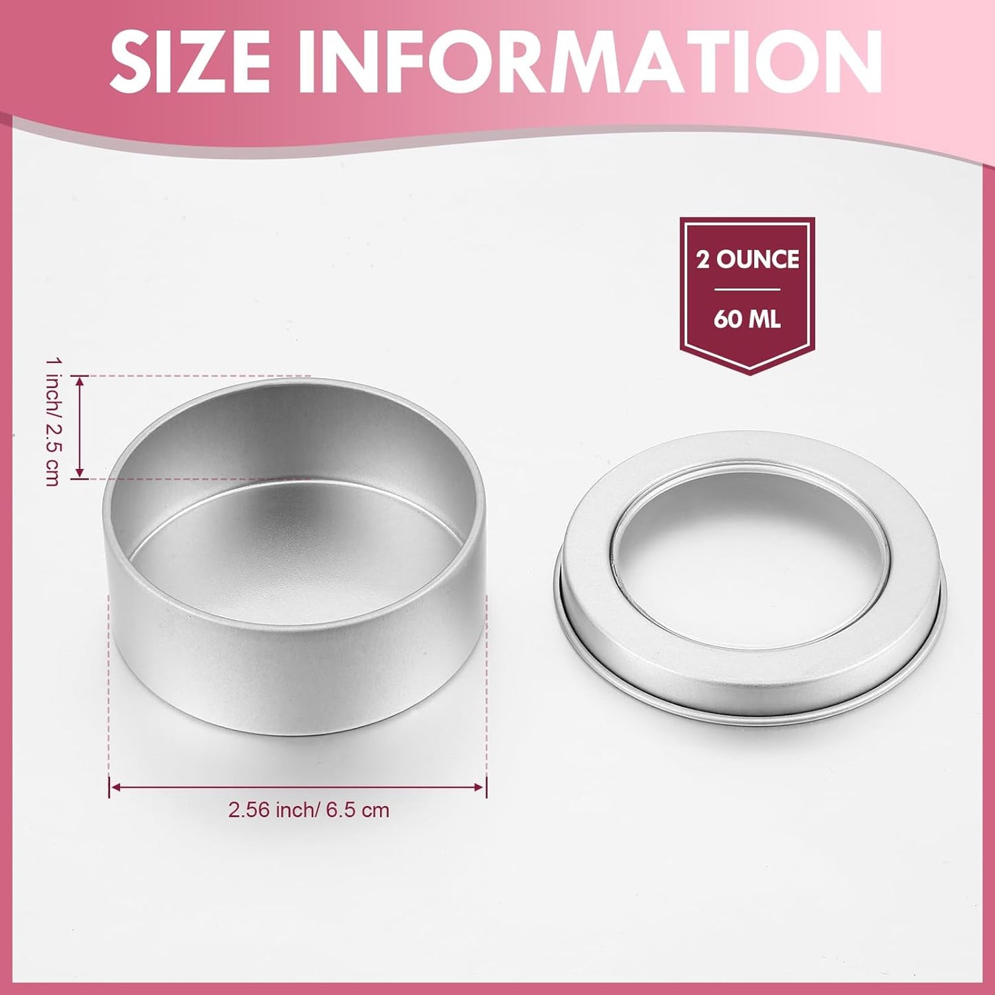 TecUnite 40 Pack 2 Ounce Metal Tin Cans Round Empty Container Salve Tins with Clear Lid for Kitchen, Office, Candles, Candies