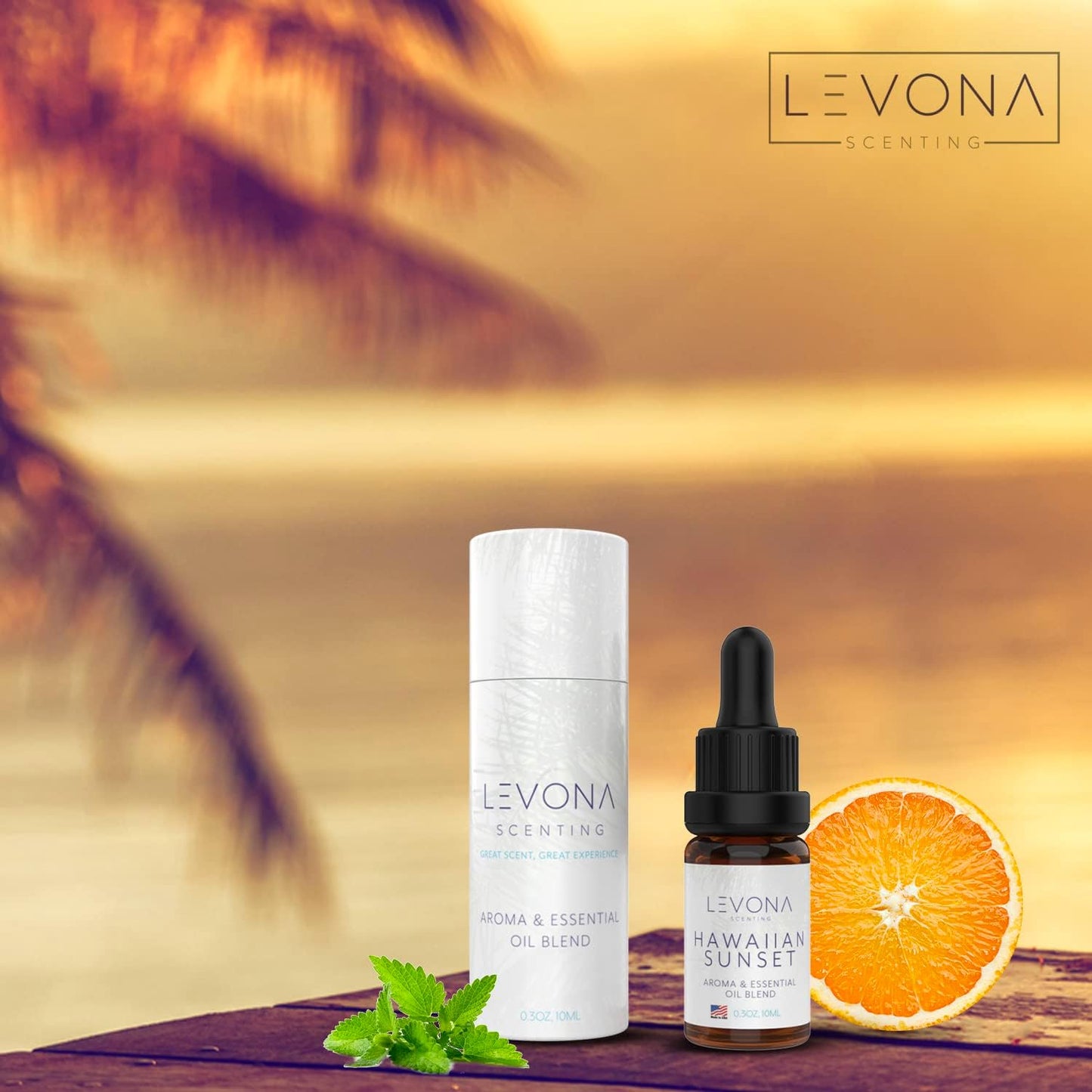 Levona Scent Essential Oils - Scents for Home, Hotel & Office Use - Perfect for Home Diffuser & Humidifiers - Aroma Fragrance Oil, Ideal for Massage, Relaxation, and Spa - Hawaiian Sunset, 10ml