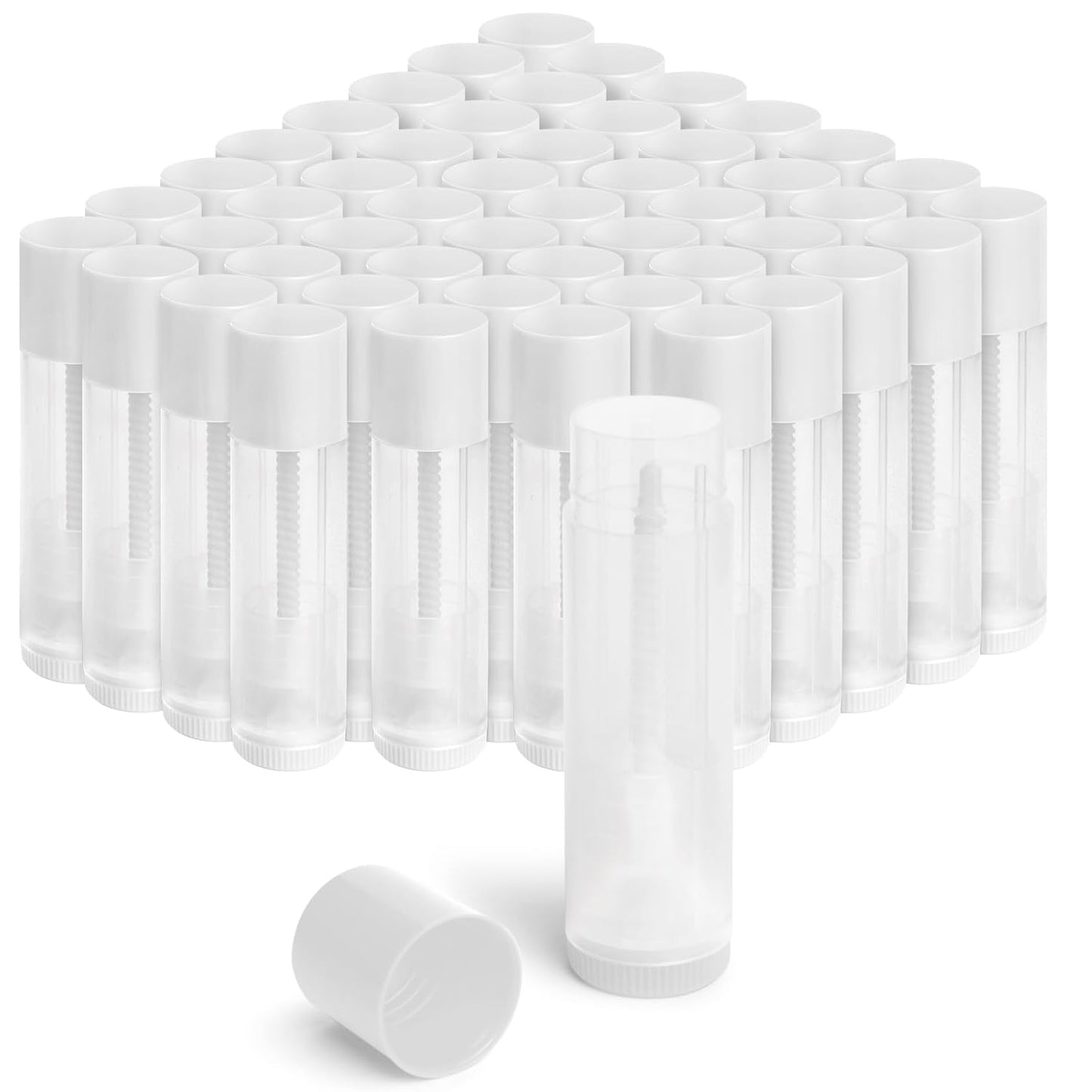 JuLand 50 Pack Empty Lip Balm Containers Bulk 5.5ml - Clear Twist-Up Tubes with White Caps, Refillable Chapstick Tube for DIY Lip Balm Making