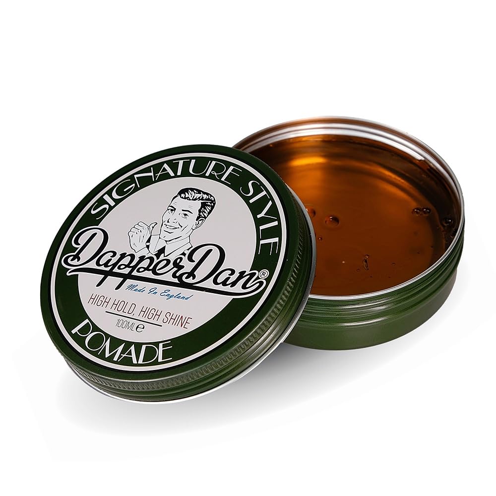 Dapper Dan Signature Pomade, High Shine and Hold for Classic Styles, Water Based for All Hair Types, Bergamot and Leather Fragrance, 100ml