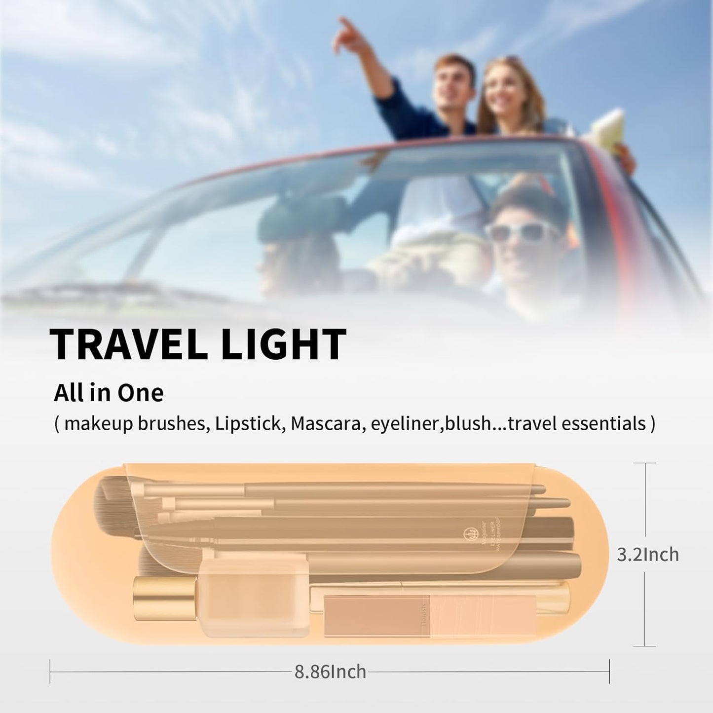 Silicone Makeup Brush Holder Travel Cosmetic Bag：Soft Portable Cosmetic Face Brushes Holder with Upgrade Anti-Fall Out Magnetic Closure, Large Travel Makeup Brush Case - Melon