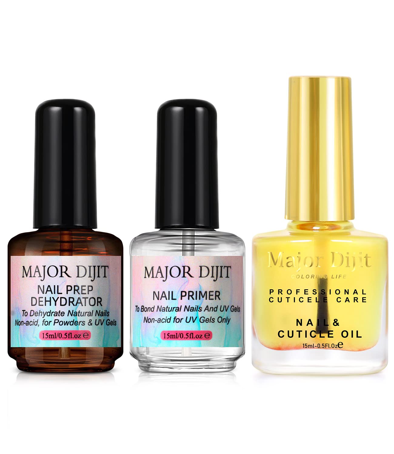Major Dijit Nail Dehydrator and Nail Primer with Cuticle Oil Set Air Dry Superior Bonding Primer for Acrylic Powder