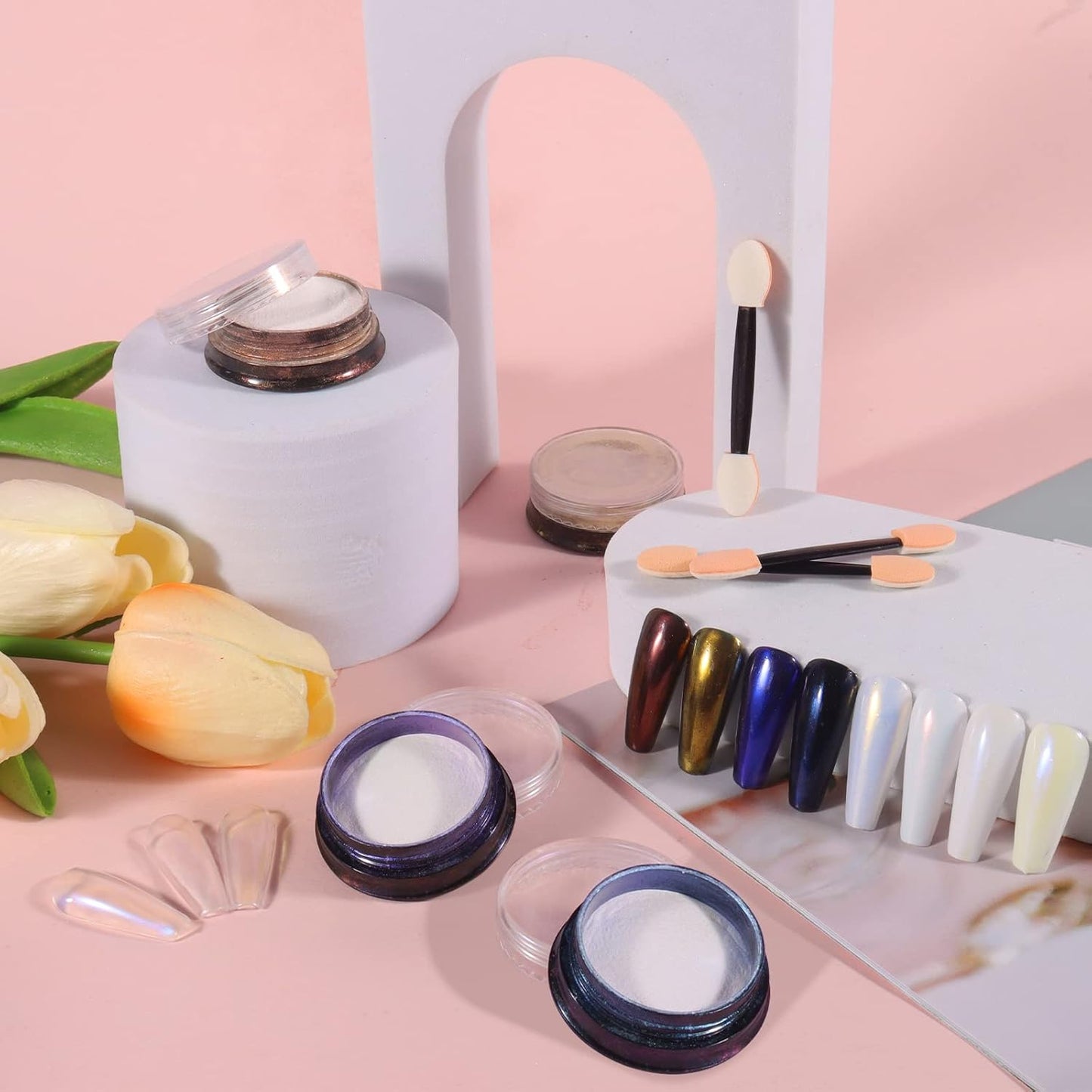 Allstarry Chrome Nail Powder 4 Colors Iridescent Aurora Powder Metallic Mirror Effect Pigment Pearlescent Purple Mermaid Unicorn Glitter for Nail Art Manicure Decoration Home DIY Salon