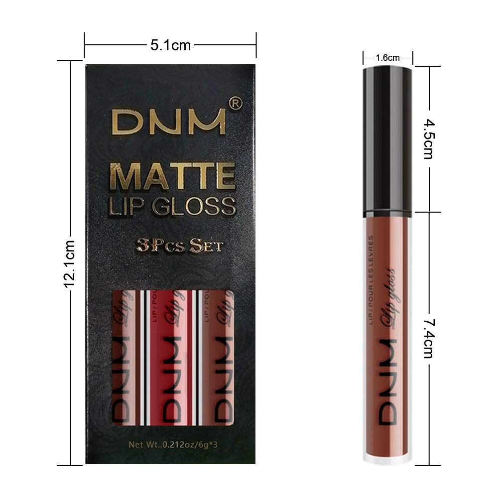evpct 3Pcs Matte 24-hour Liquid Lipstick Sets, Dark Ruby Brown Red Permanent Stay on Lipstick Lip Set for Black Women Long Lasting 24 Hours Smudge Proof labiales matte labial mate larga duracion 24 02