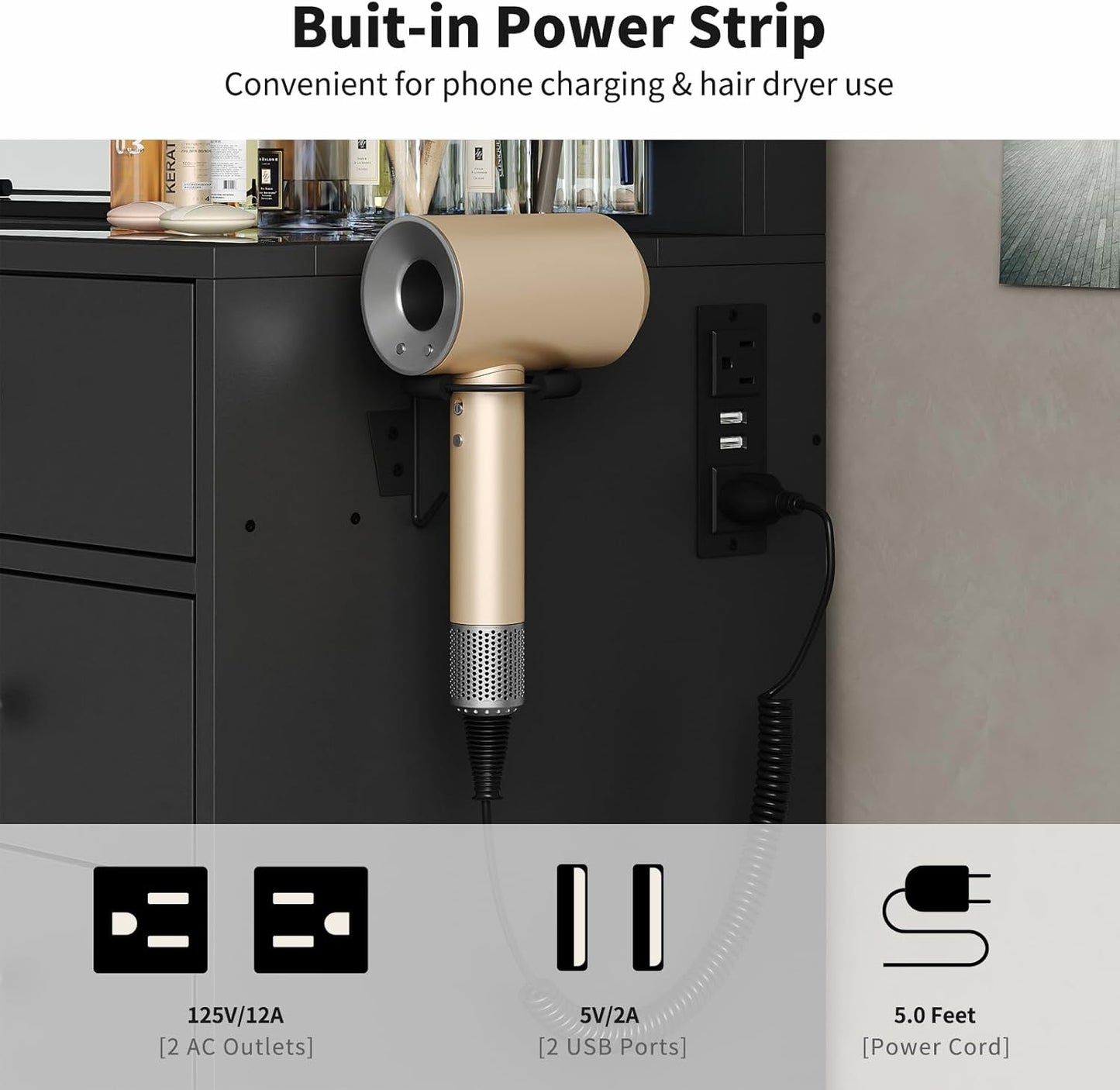 11 Drawers Makeup Vanity with Charging Station, Vanity Desk with 13 LED Bulbs and HD Mirror, 3 Color Brightness Adjustable, Glass Top Vanity Set for Bedroom, Black