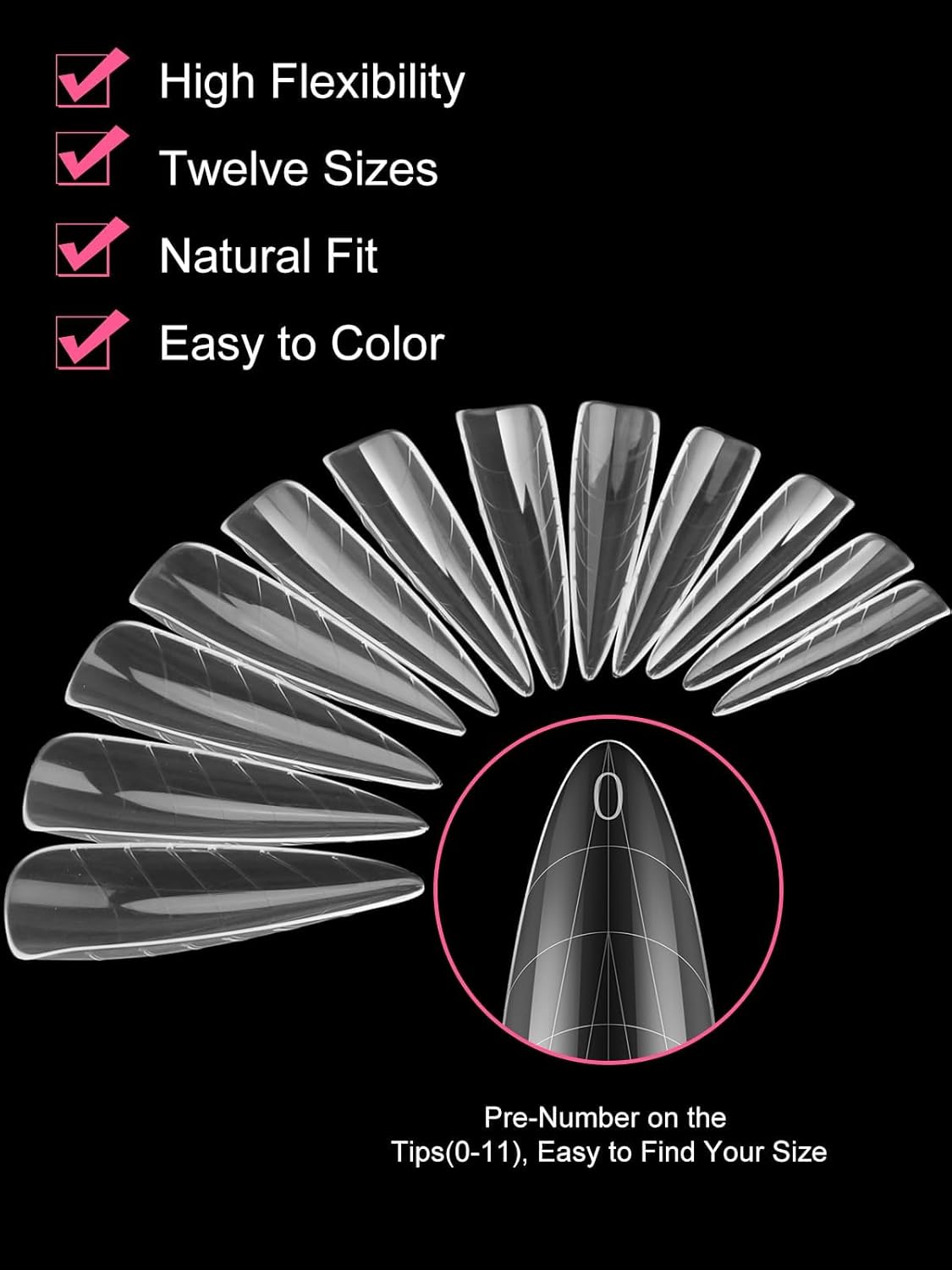 TOROKOM Nail Dual Forms for Poly Nail Gel, 120Pcs Stiletto Extension Gel Nail Molds Clear Acrylic Nail Tips, Full Cover Reusable Nail Forms for Builder Nail Gel Nail Art Design Salon&DIY