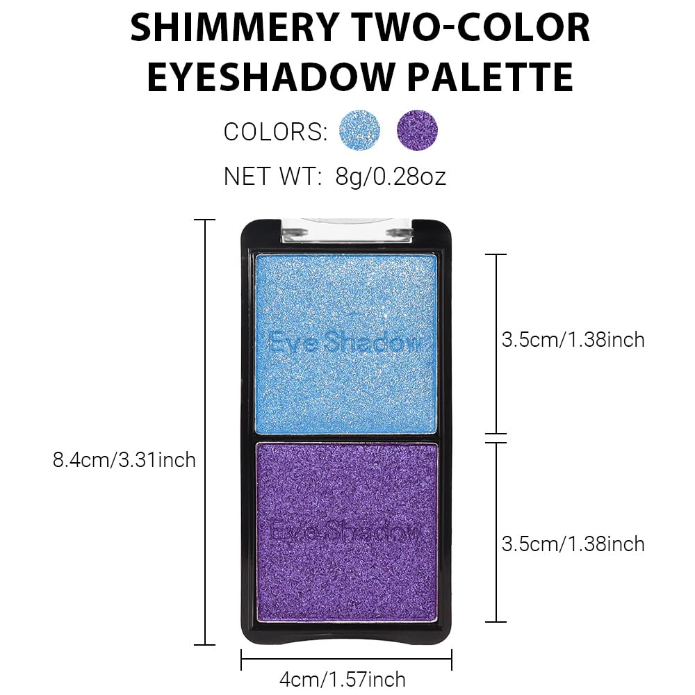 2 colors eye shadow makeup palette, Blue & Purple Eyeshadows Halloween Birthday Party Wear, high pigment eye, matte & shimmer metal eye shadow powder, Blendable, Ultra-Pigmented, Easy to Apply(02)