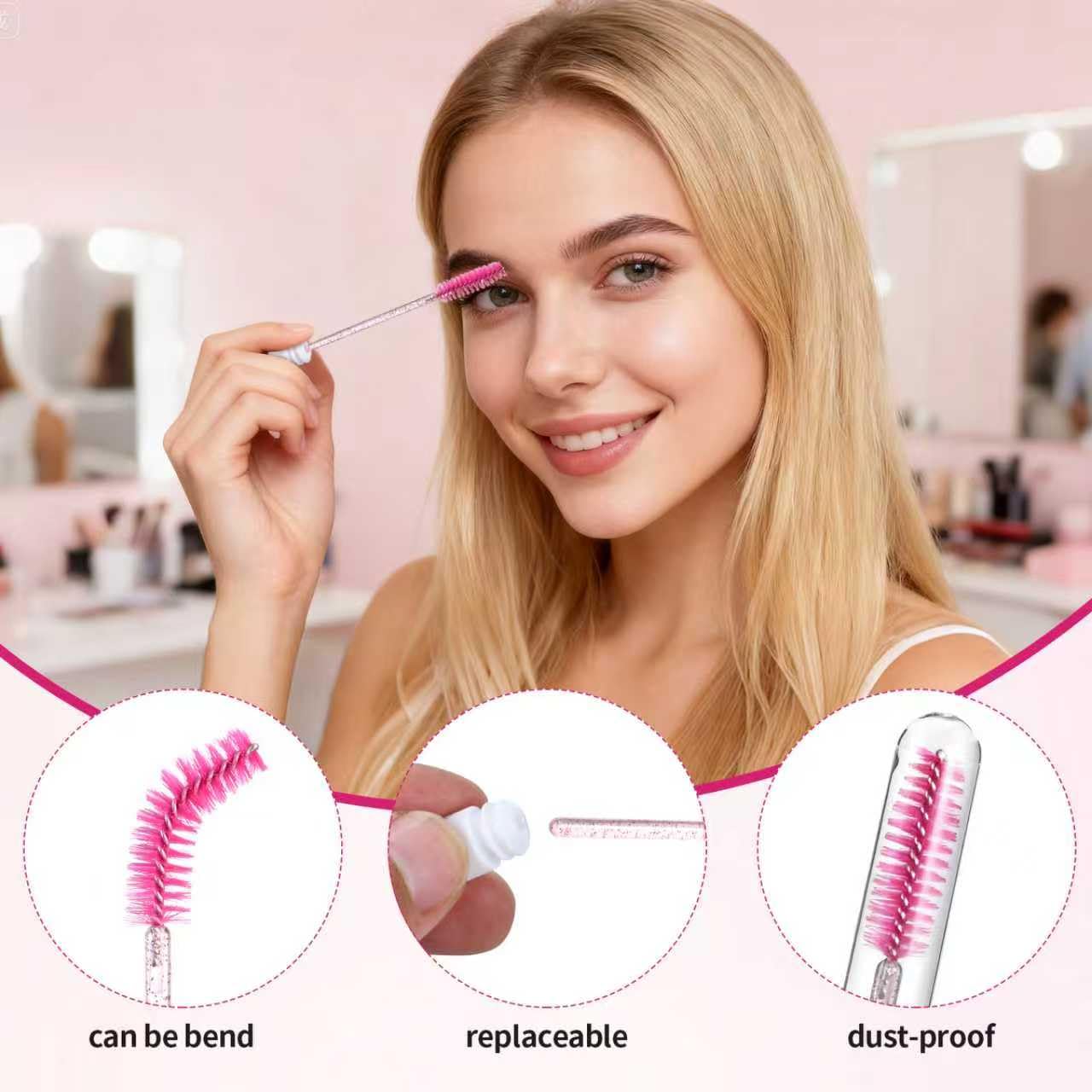 50 Pcs Lash Shampoo Bottle Brushes Set 10 Empty Foam Pump Dispensers 10 Label Stickers 10 Mascara Wands Tubes 10 Cleansing Brush 10 Bag for Eyelash Extensions Aftercare(Rose Red)