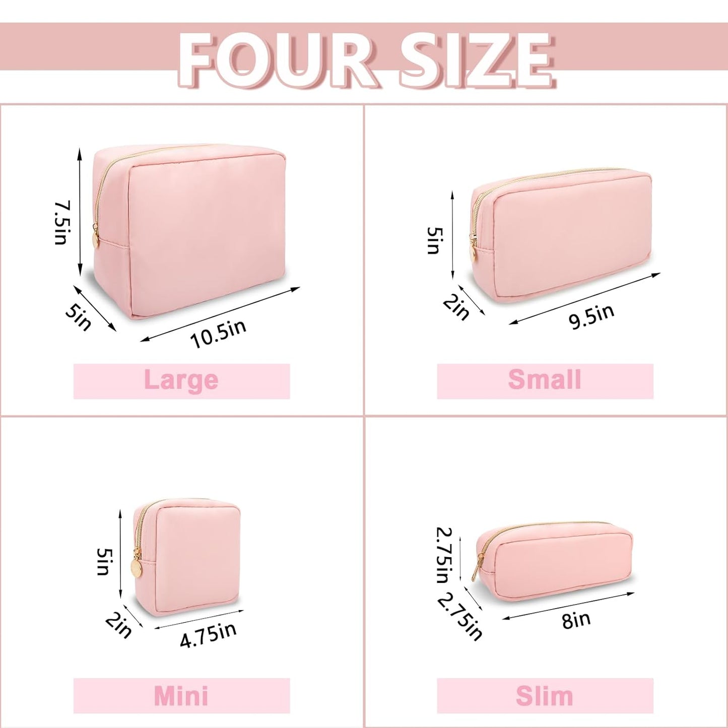 Mini Makeup Pouch for Purse, Small Cosmetic Bag Pouch Nylon Travel Toiletry Organizers Bag for Women Girls, Cute Zipper Coin Purse Preppy Storage Purse for School Work(Mini-Flamingo)