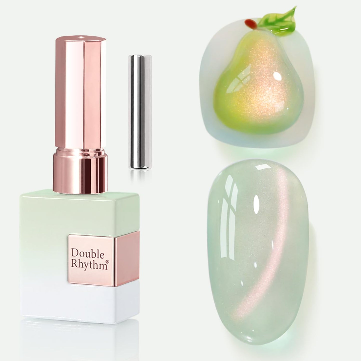 Double Rhythm 0.5 OZ Cat Eye Gel Polish with Magnet 15ML Holographic Glitter Shimmer Translucent Jelly Color Magnetic Nail Polish Salon DIY at Home (Light Green-MC1212)