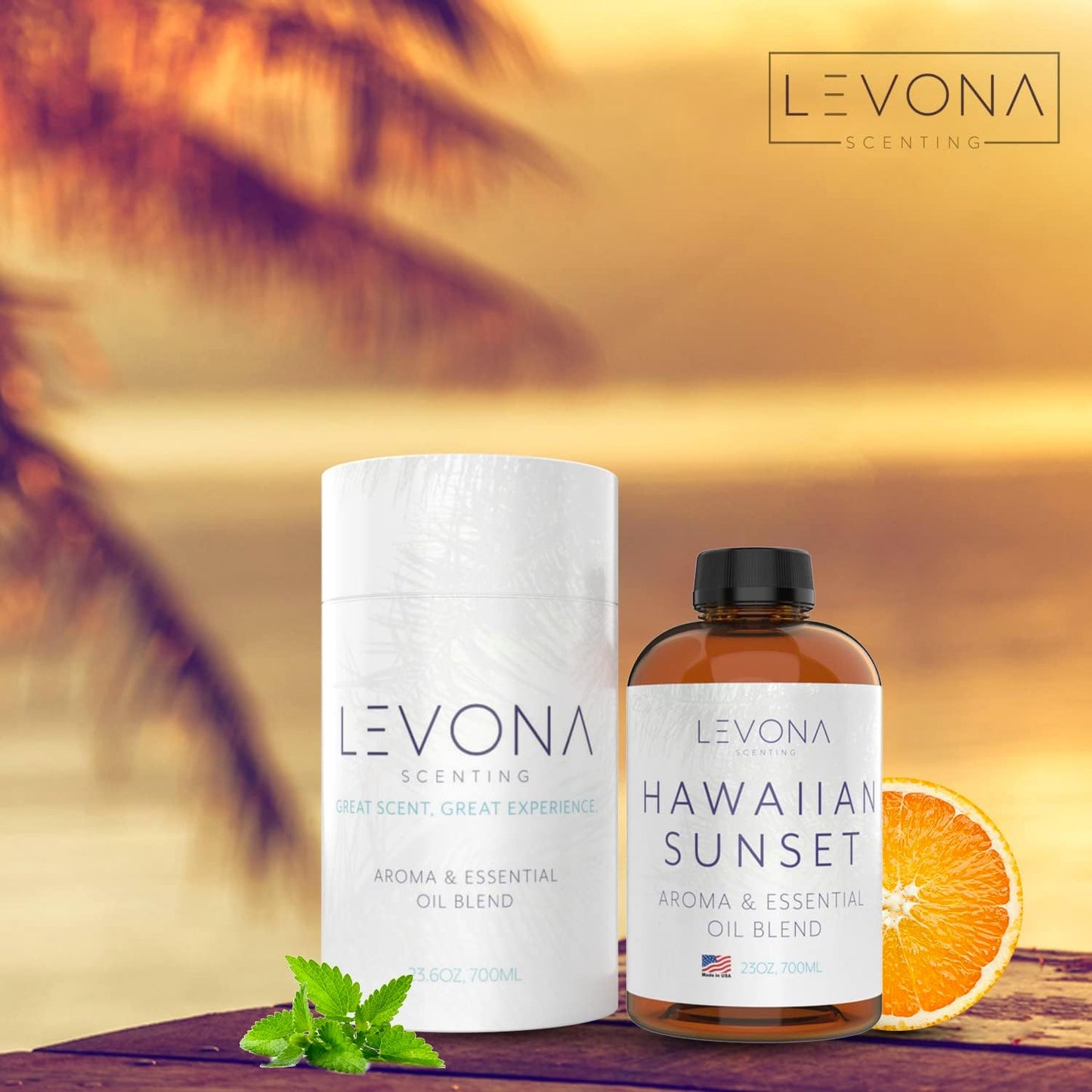 Levona Scent Essential Oils For Diffusers For Home Luxury Scents - Hawaiian Sunset Aroma Oil - Fragrance Oil With Mandarin Citrus + Dash Of Peppermint Essential Oil - 700Ml Oil Diffuser Essential Oils