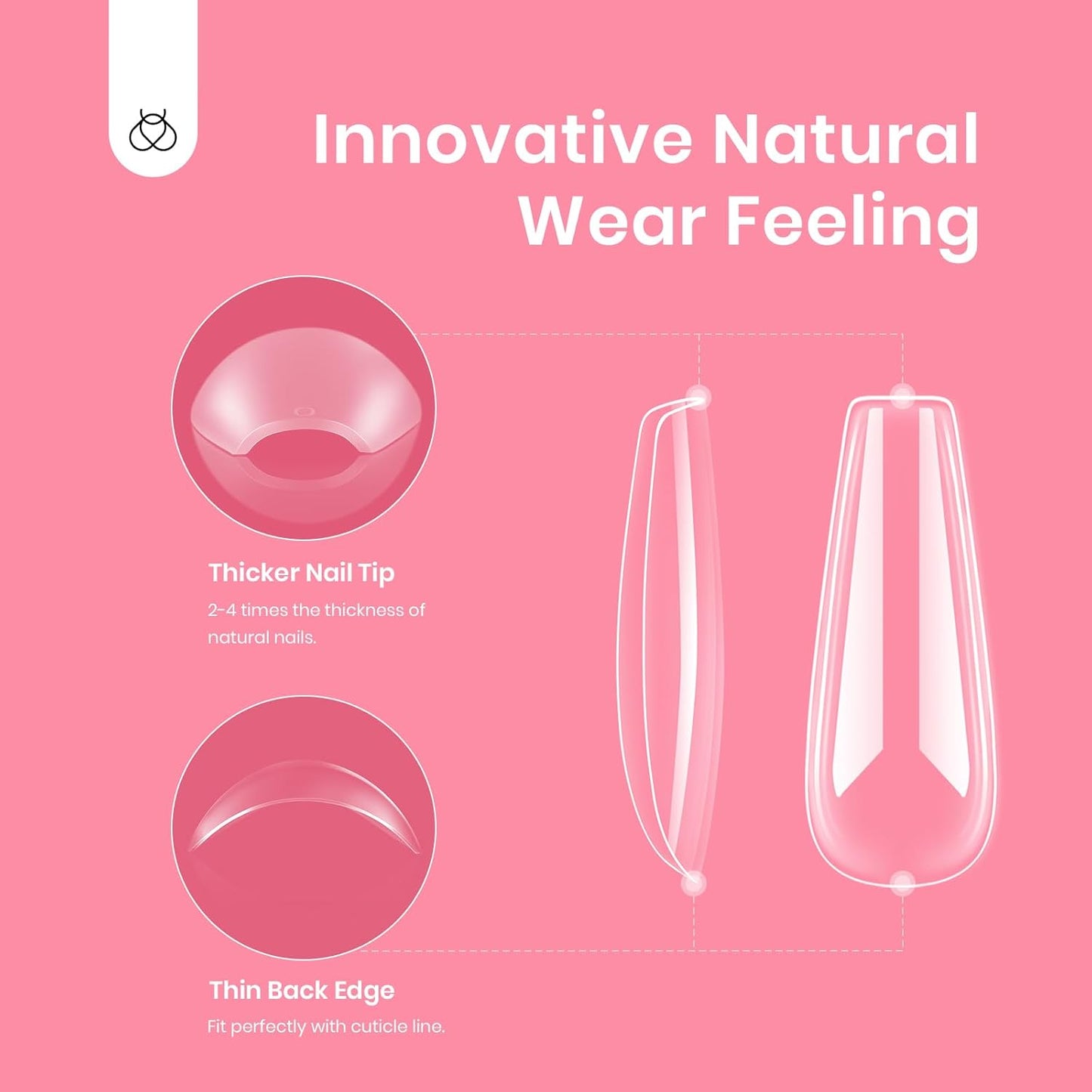 Beetles Gel Nail Tips Long Coffin Pre-Etched Nail Tips, 12 Sizes 288Pcs Pre Shaped Soft Gel Clear Nail Full Cover False Nail Tips Acrylic Glue on Nails Extension Fake Nails Manicure Gifts for Women