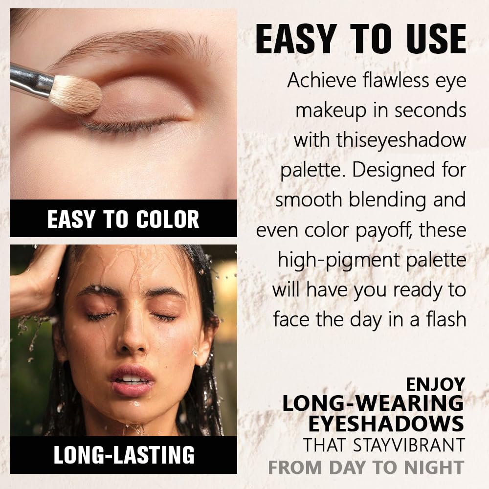 Smoky Beige Matte Eyeshadow Palette for Women, Single Monochrome Eye Shadow Makeup, Shiny Pressed Powder, Blendable Natural sombras para ojos, Holographic,Vegan,Travel -17