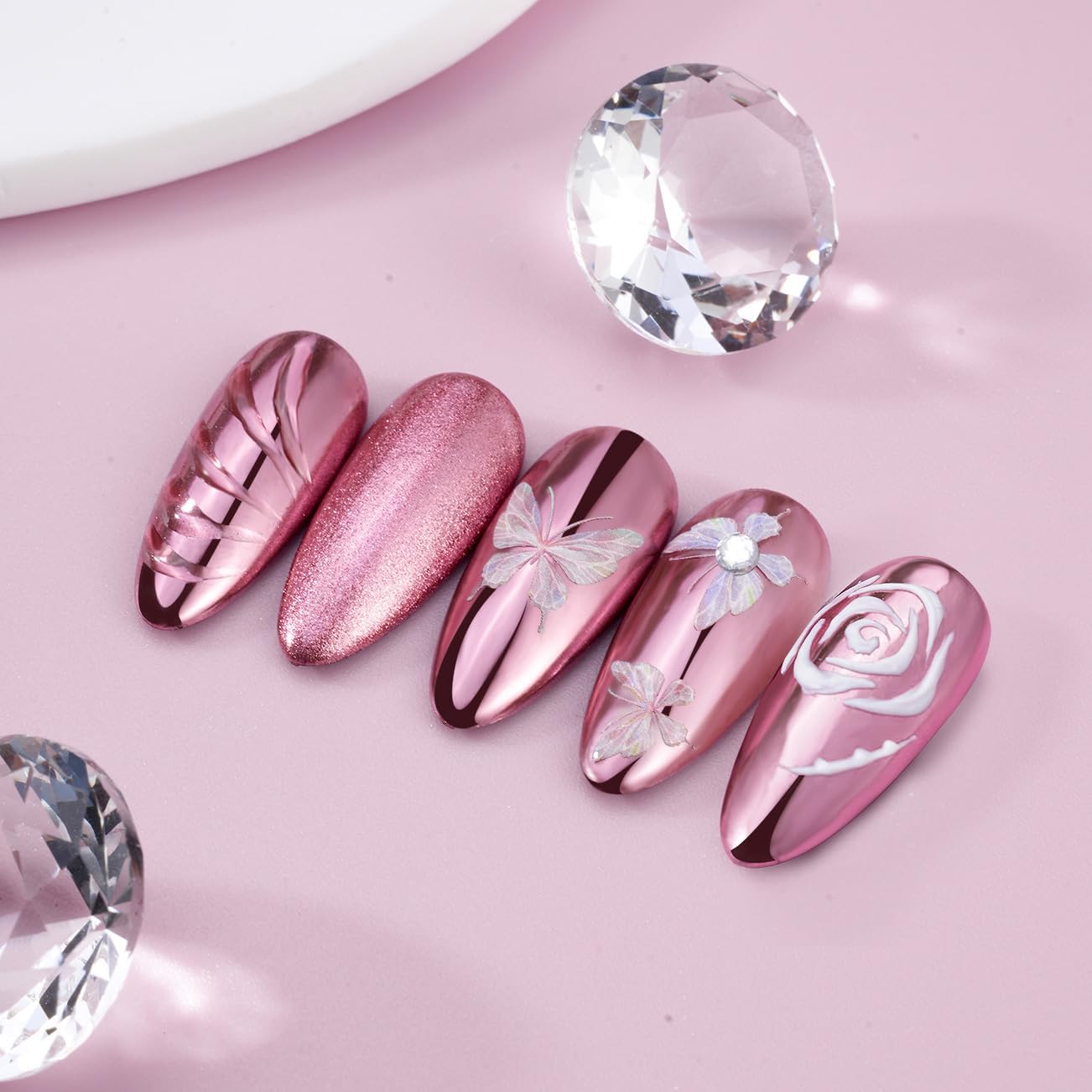 Pretty Diva Chrome Nail Powder - Rose Gold/Pink Nails Chrome Powder Mirror Effect, Premium Metallic Mirror Chrome Nail Powder Pigment for Nail Art Decoration