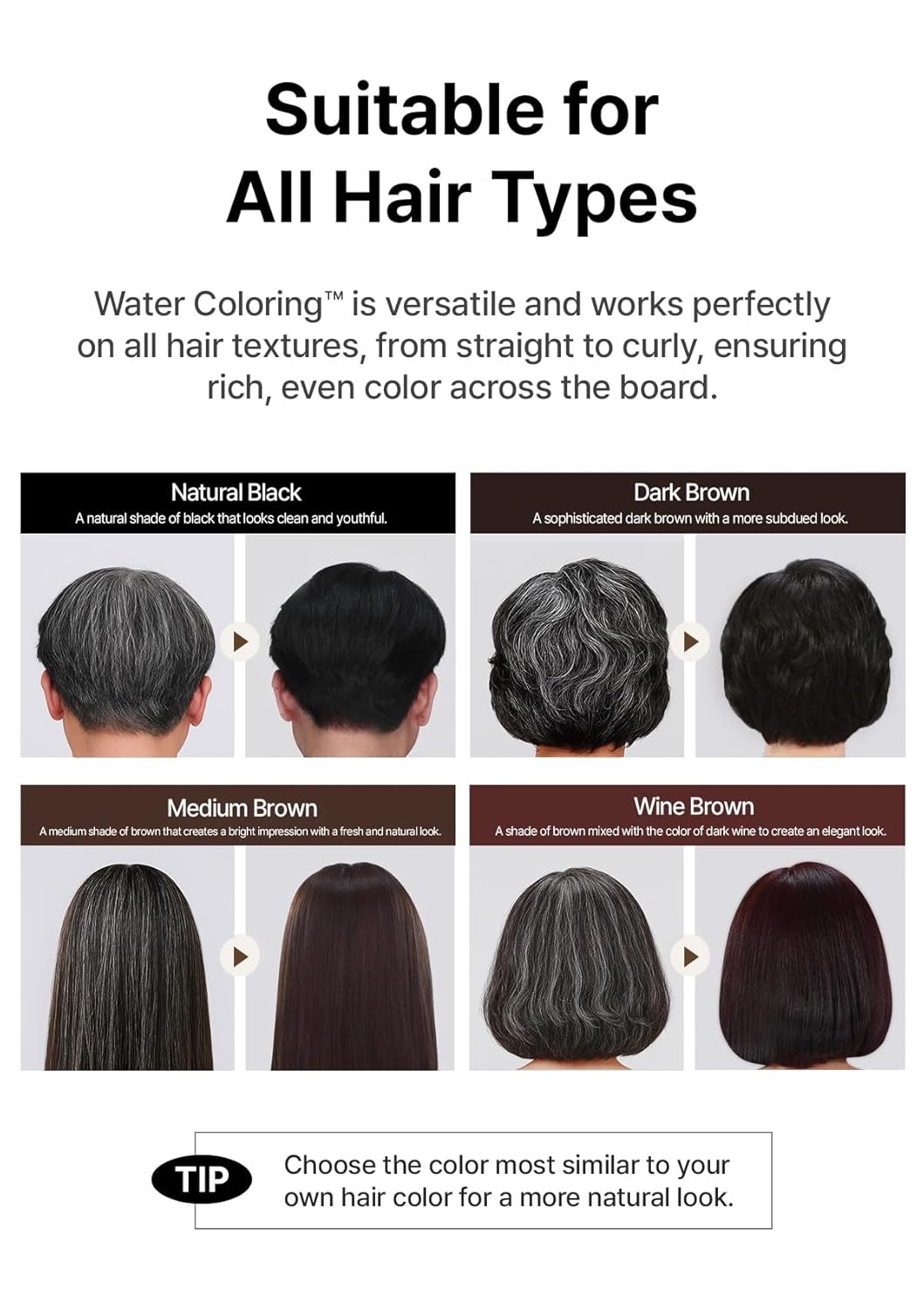 Korean Water Coloring for Gray Hair Coverage Dye, Medium Brown, 3 Packets, Quick & Natural Hair Tint, Vegan & Cruelty-Free Gray Cover, For All Hair Types, 30g (1.05 oz)