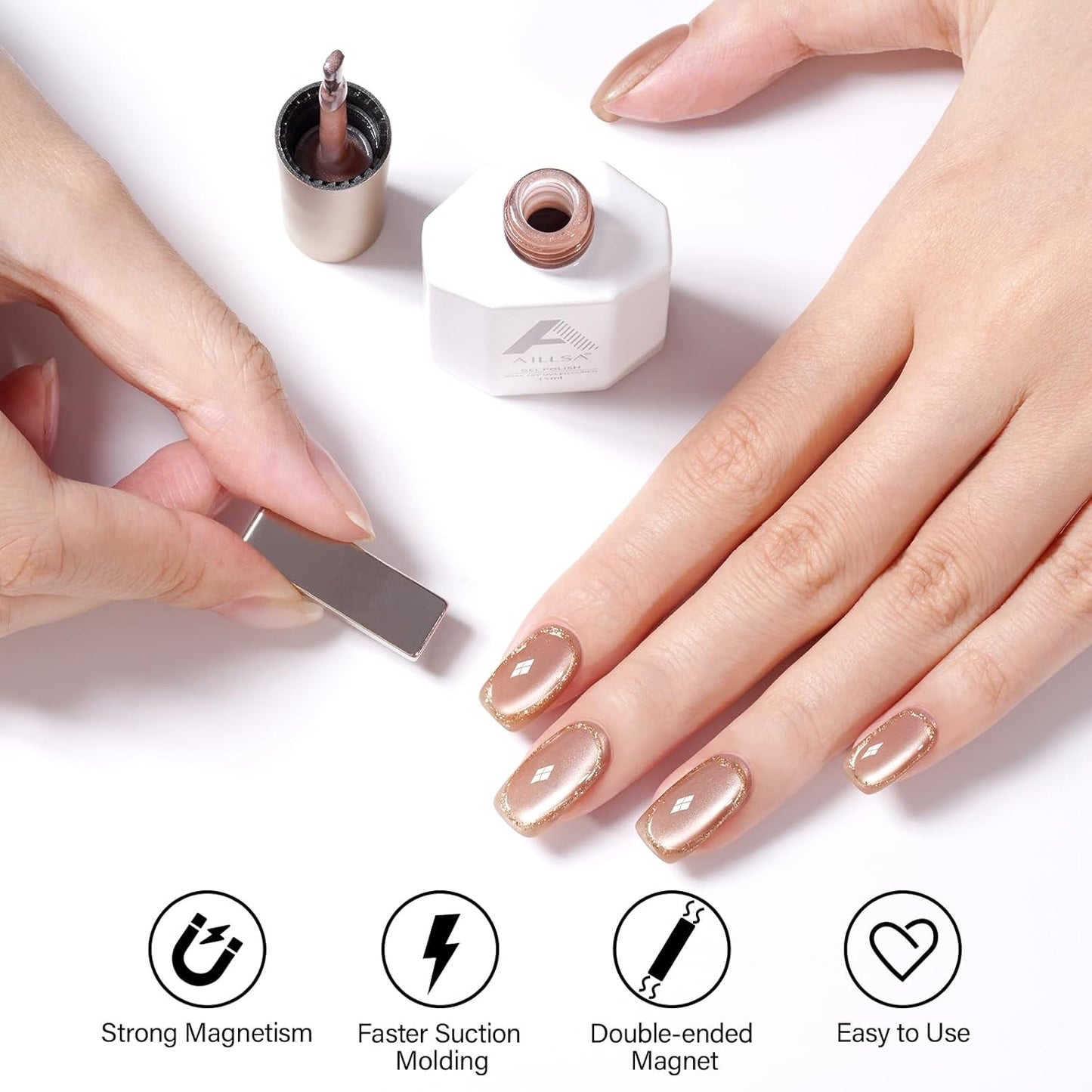 AILLSA Cat Eye Gel Nail Polish Nude Glitter Crystal Polish with Magnet, Jelly Glass Holographic Nail Polish Pearl Shimmer Reflective Translucent Color U V Gel Salon DIY at Home 0.5 OZ GF30