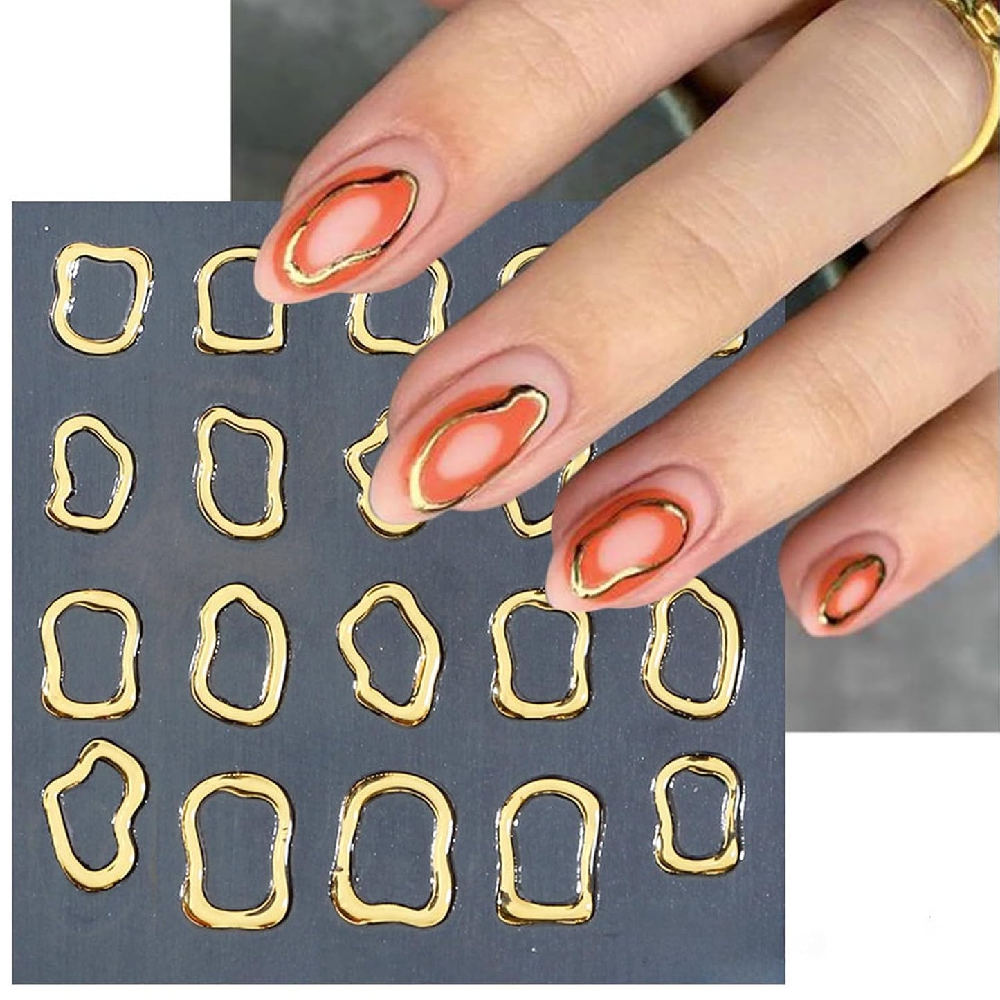 SILPECWEE 6 Sheets 5D Gold Embossed Nail Art Stickers Gem Crystal Irregular Geometric Frames Nail Stickers Designs Hollow Nail Decals Self Adhesive DIY Acrylic Nails Accessories