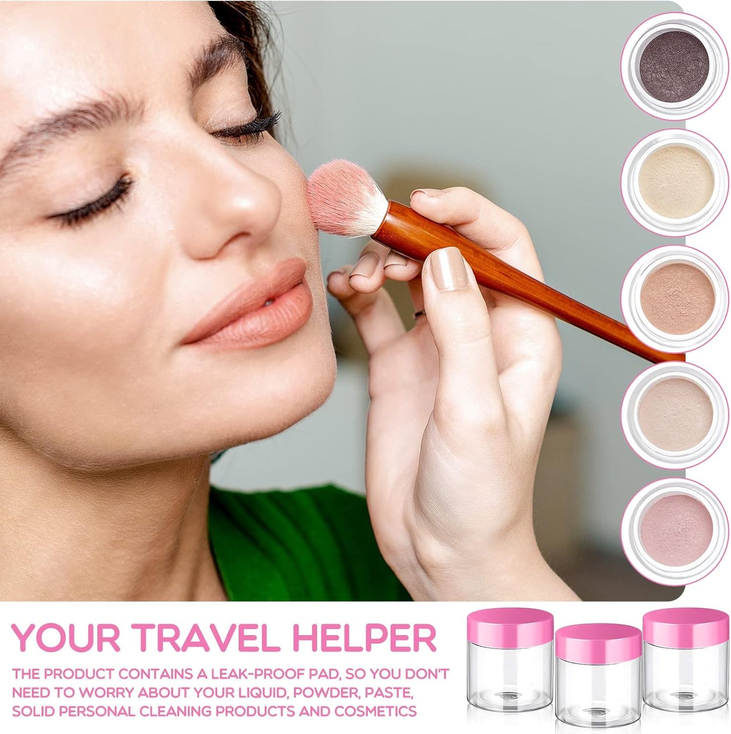 SATINIOR 100 Pcs Plastic Jars with Lids Small Containers Lids Wide Mouth Small Plastic Containers for Lotion Cream Rhinestones Body Butters Travel Storage(2 oz,Pink)