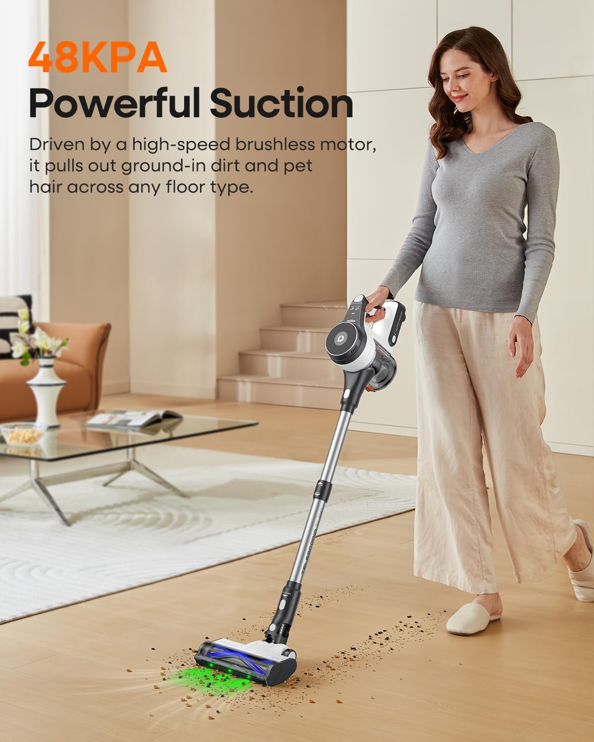 YONNDER Cordless Vacuum Cleaner, 48KPA/550W/60Mins Powerful Stick Vacuum for Home, Anti-Tangle, Self-Standing, Lightweight, Charging Dock, Vacuum Cleaner for Hardwood Floor/Carpet/Pet Hair/Car, M1
