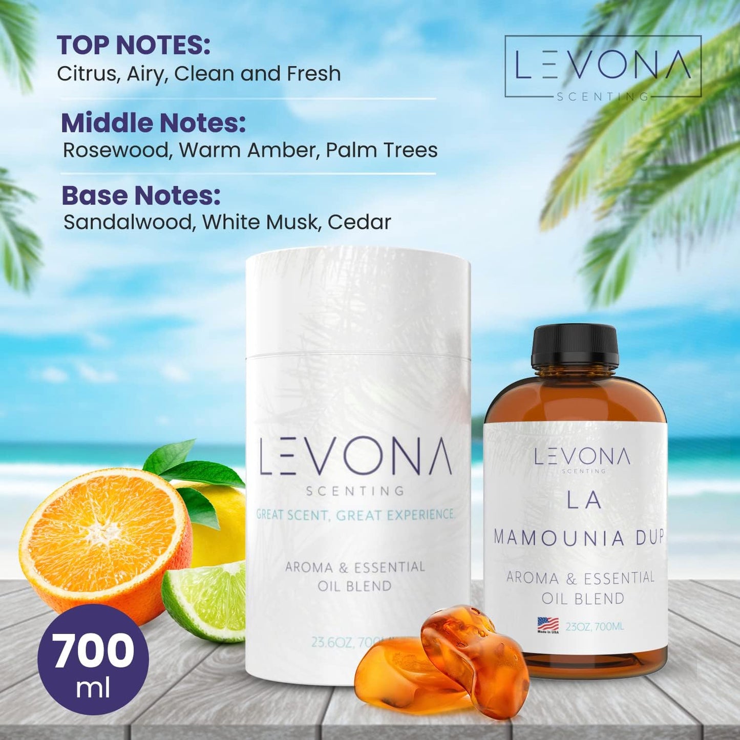 Levona Scent Aroma Diffuser Oil: Oil Diffuser Essential Oils for Diffusers for Home Luxury Scents - La Mamounia Dup Fragrance Oil - Clean & Fresh with Notes of Citrus, Rosewood, Amber & Pine -700 Ml