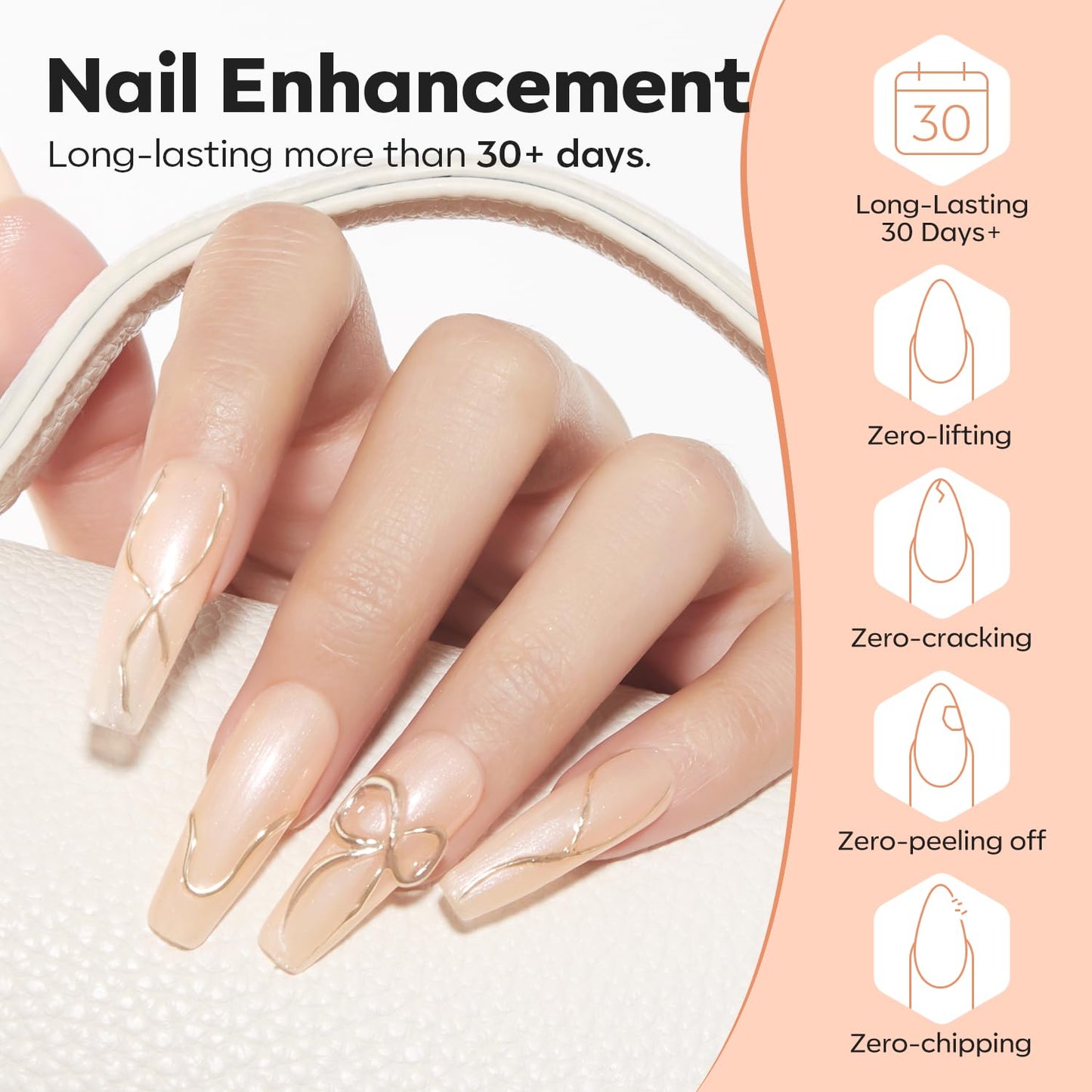 modelones Builder Nail Gel, 8-in-One Gold Shimmer Builder, Champagne Sparkle Glitter Rubber Color Base Gel Polish LED Lamp Cured, Apex Building Strengthener Extension for Home DIY Salon Girls