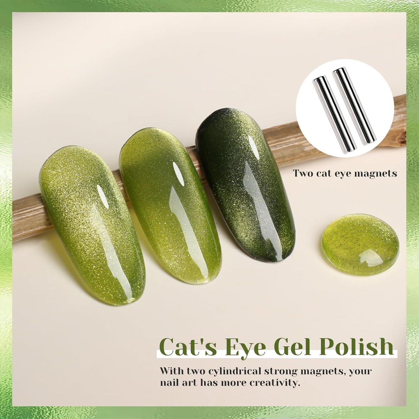 Lime Green Cat Eye Gel Nail Polish, 0.51 Fl Oz Crystal Glitter Holographic Cateye Magnetic Gel Polish for Manicure Salon or Nail Art Starter,Yellow Green Summer Fall Color Gel - GP0081