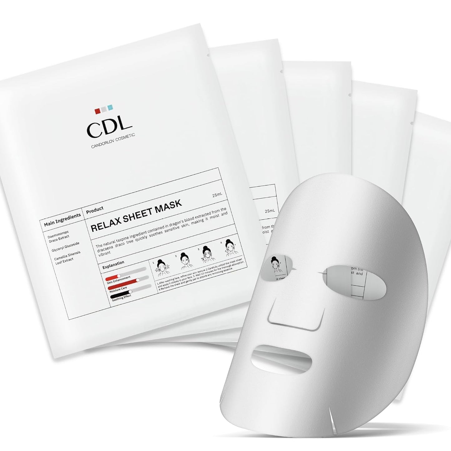 Relax Sheet Mask, 25mlx5pcs, Soothing Cooling Face Mask, Reduces Redness Swelling, Moisturizing Sheet Mask, Irritation-Free with Natural Ingredients with Pumpkin Extract & Dragon’s Blood